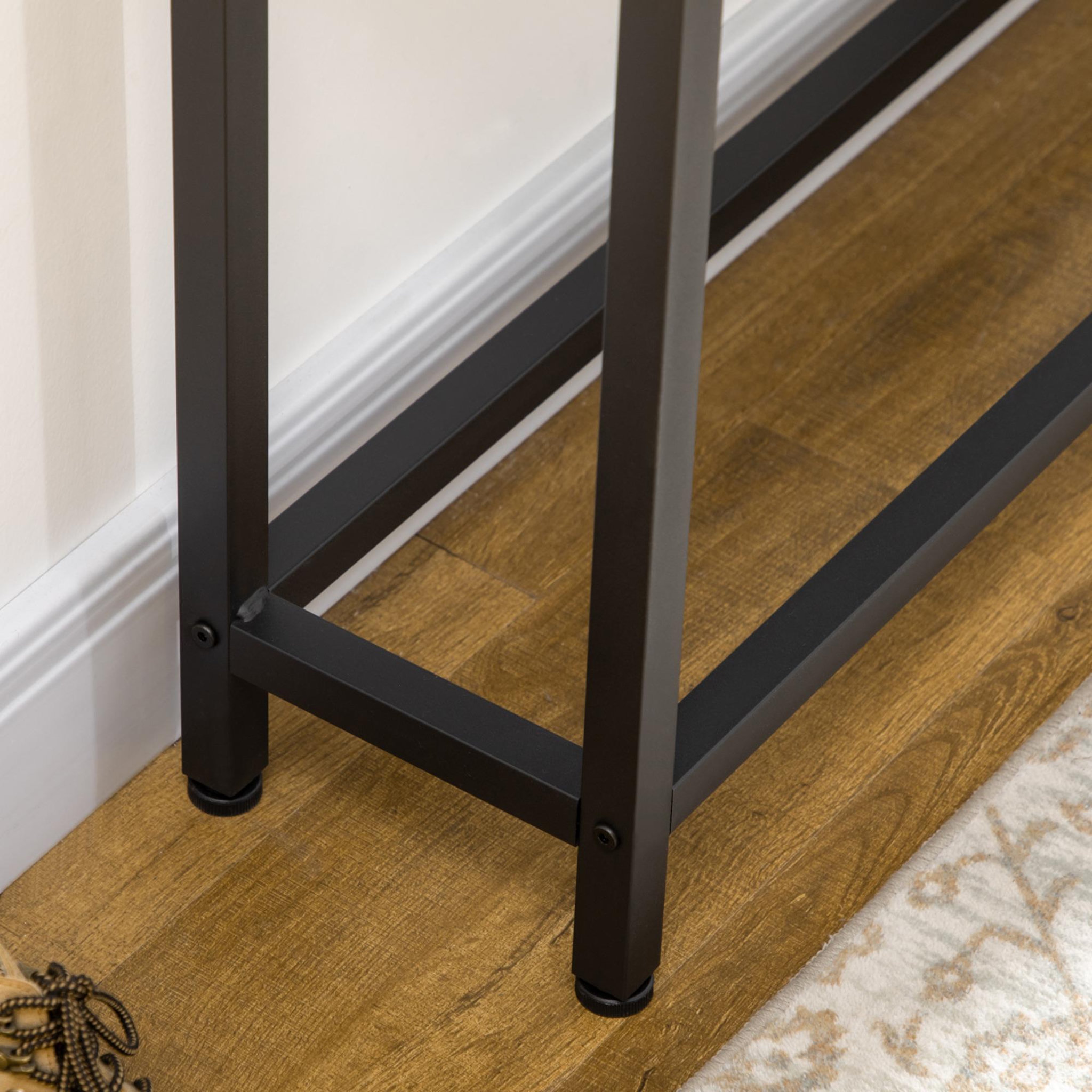 Voir la diapositive 6 : HOMCOM Console design industriel 2 étagères acier noir panneaux aspect bois vieilli