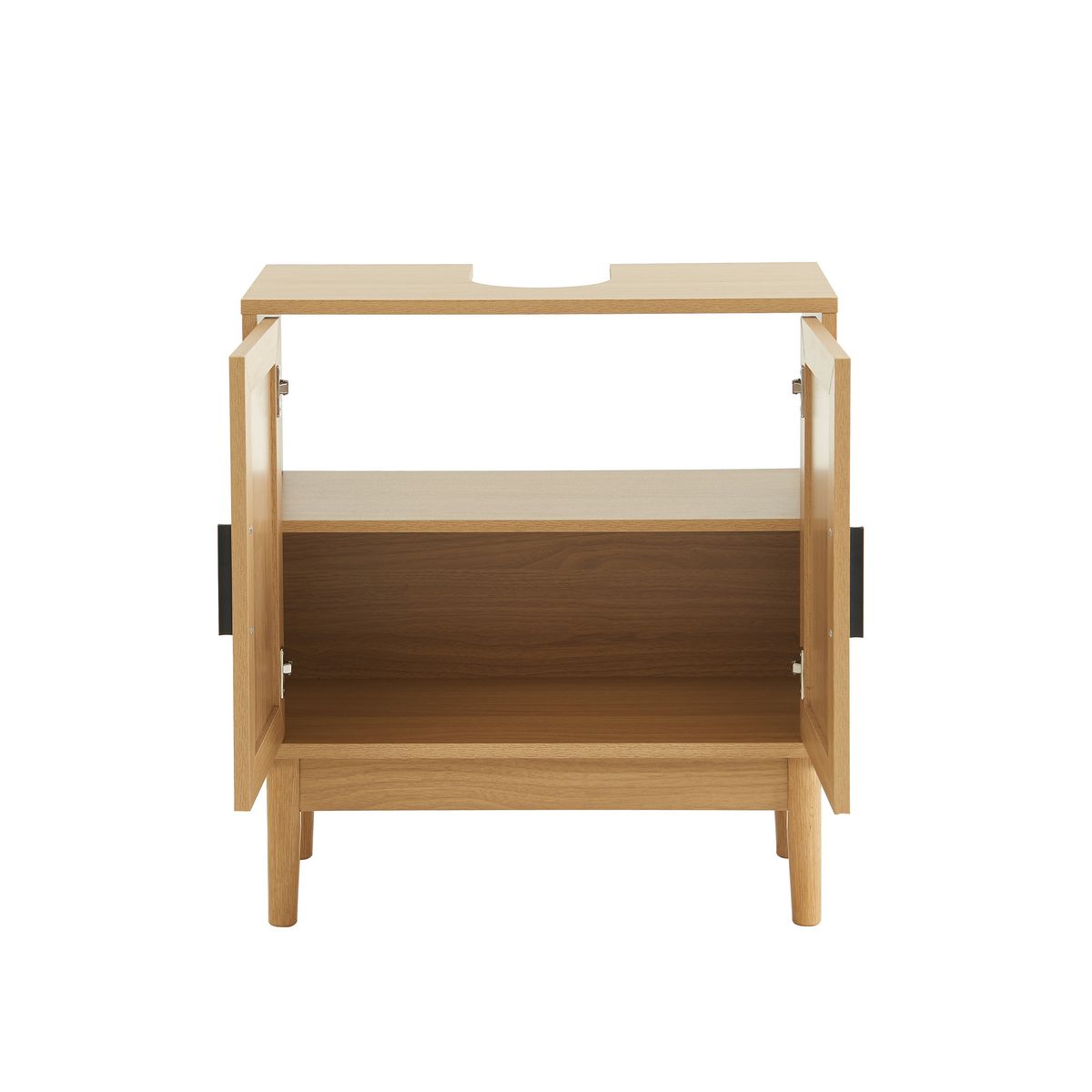 Ensemble Colonnes de rangement salle de bain avec cannage naturel H150cm + H100cm + Meuble sous vasque AMANDINE