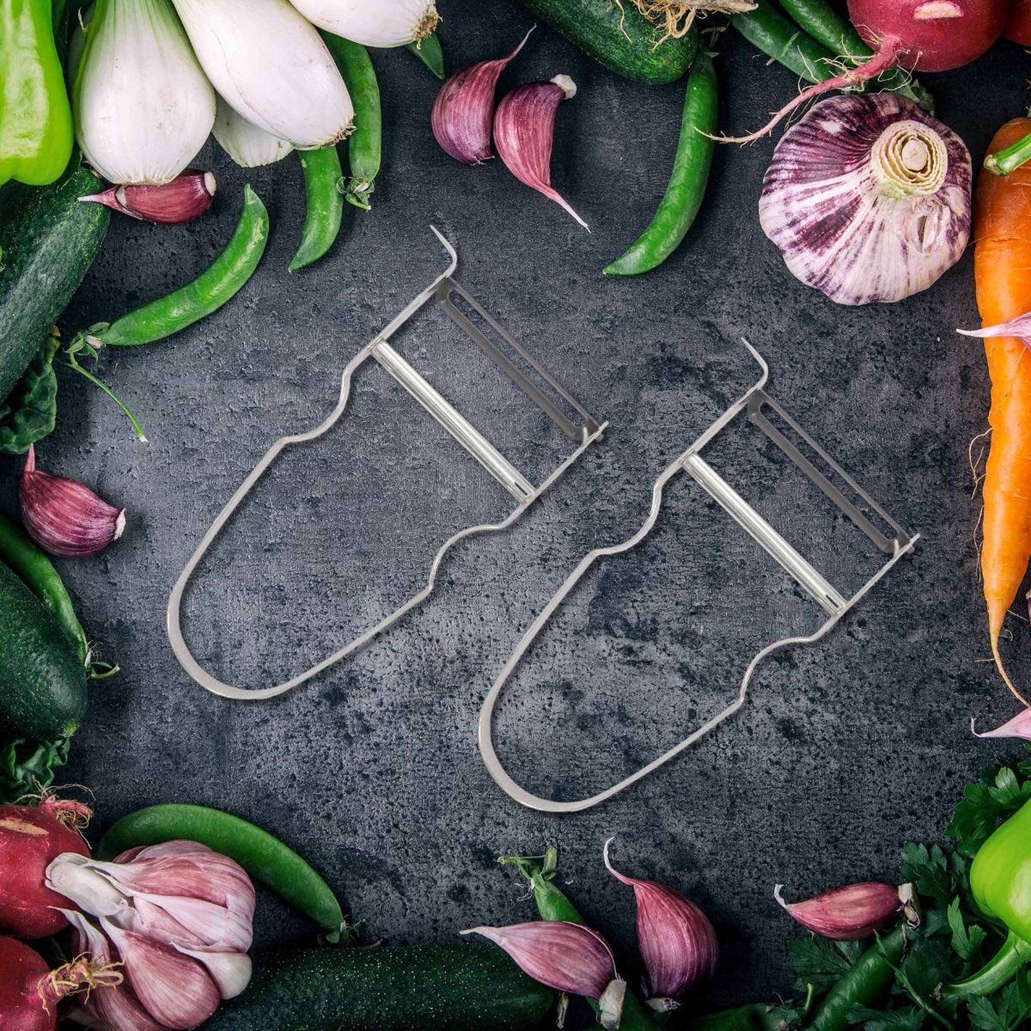 Voir la diapositive 2 : Fackelmann Lot de 2 rasoirs à légumes 11 cm castor en inox fackelmann