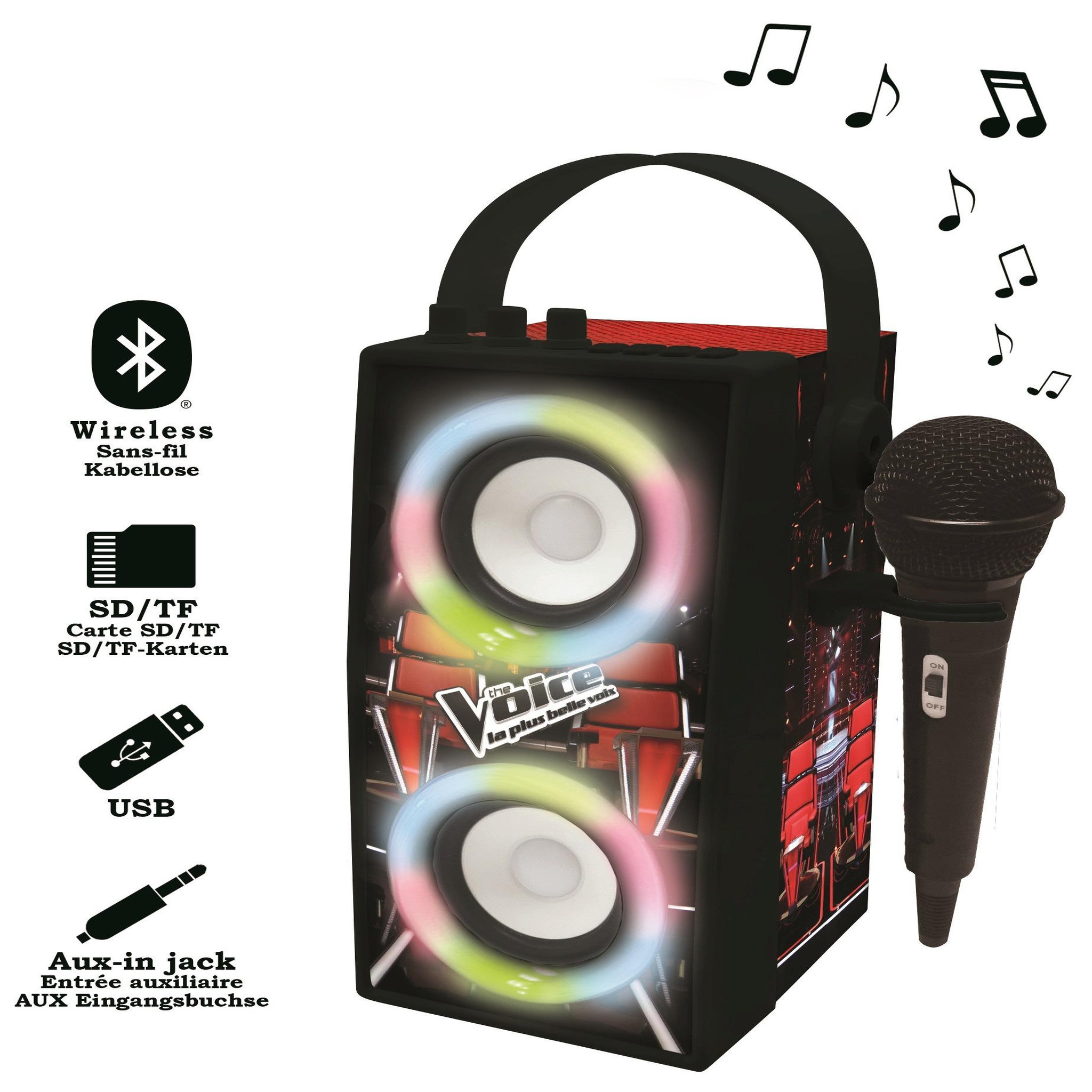 Voir la diapositive 3 : Lexibook Enceinte Bluetooth portable avec micro et effets lumineux The Voice