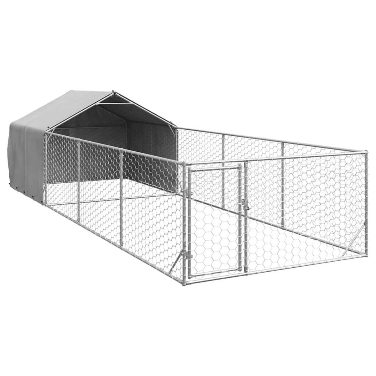 VIDAXL Niche d'exterieur pour chien enclos 7x2x1,5 m acier galvanise