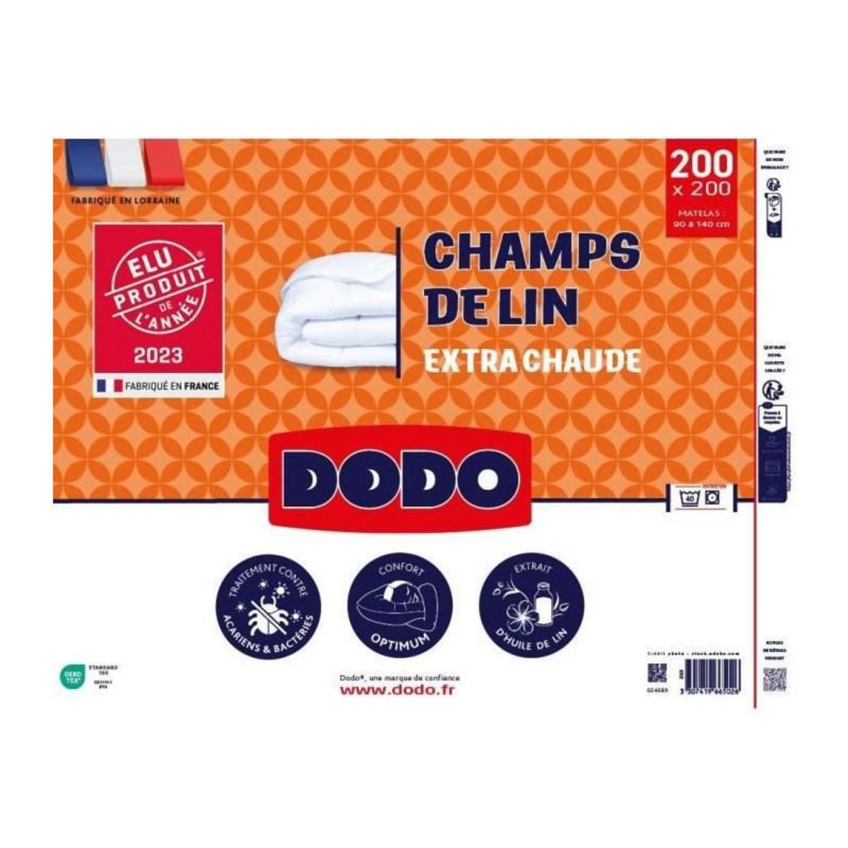 DODO Couette 200x200 cm DODO CHAMPS DE LIN - Chaude - 450G/m² - Couette 1-2 personne-Douce et Chaude -Anti-acariens Antibactériens
