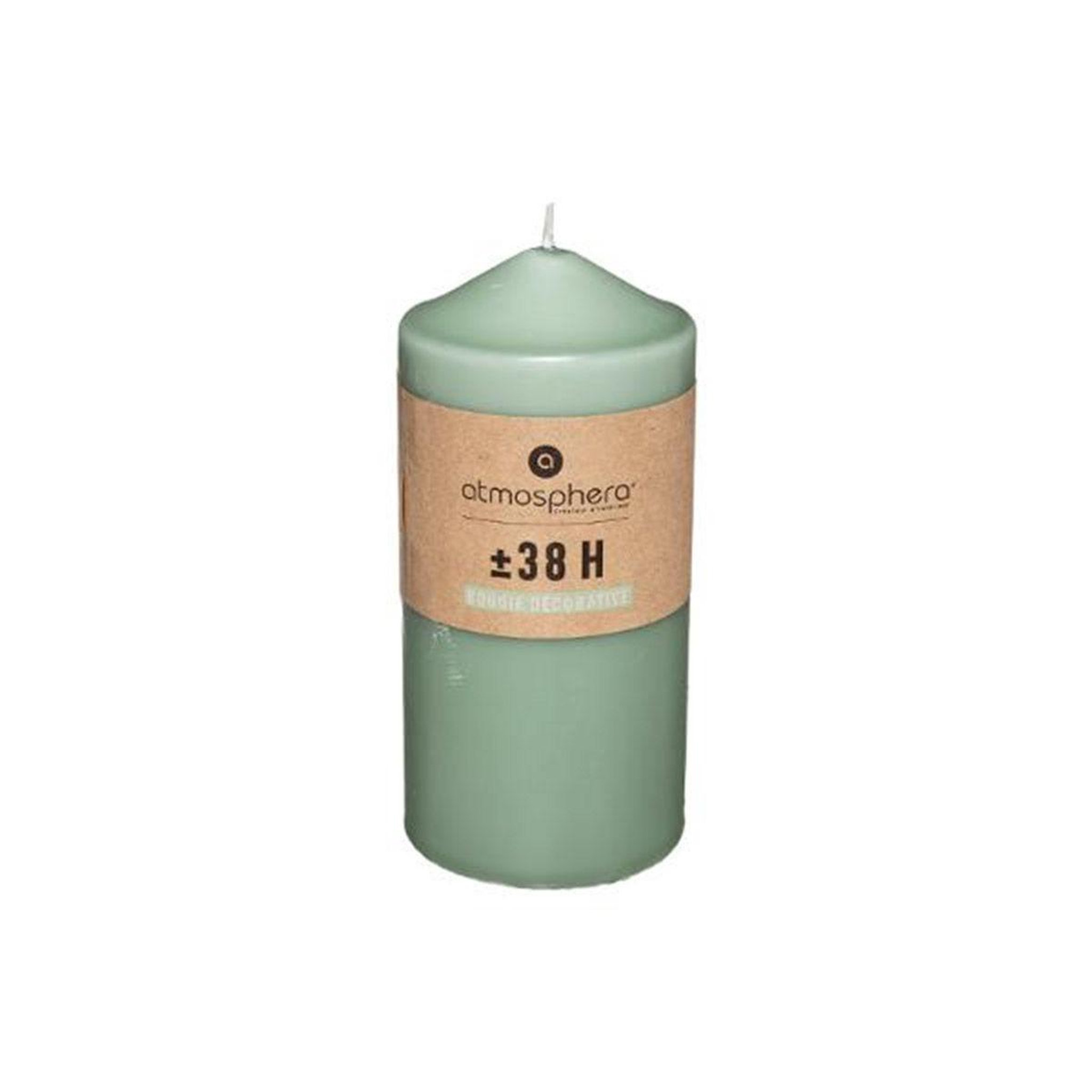 Voir la diapositive 2 : COMPTOIR DE LA BOUGIE Bougie cylindrique déco  hugo  14cm vert eucalyptus