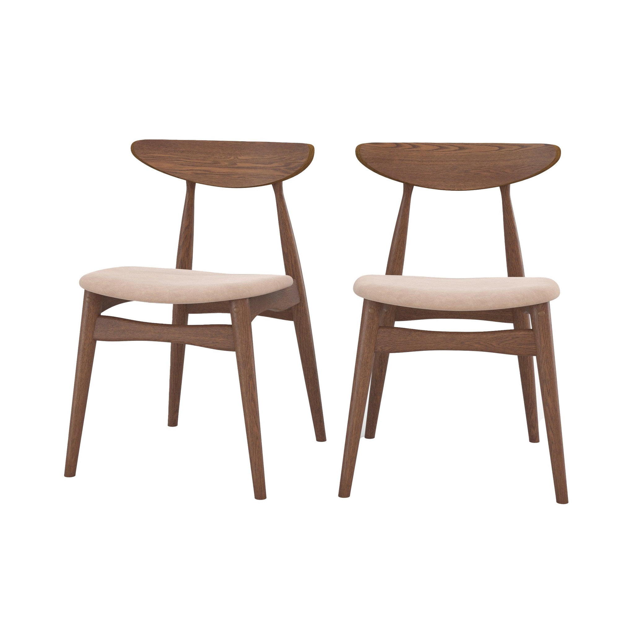 MAISON PAVANE Lot de 2 chaises en tissu beige et bois foncé d'hévéa-josette