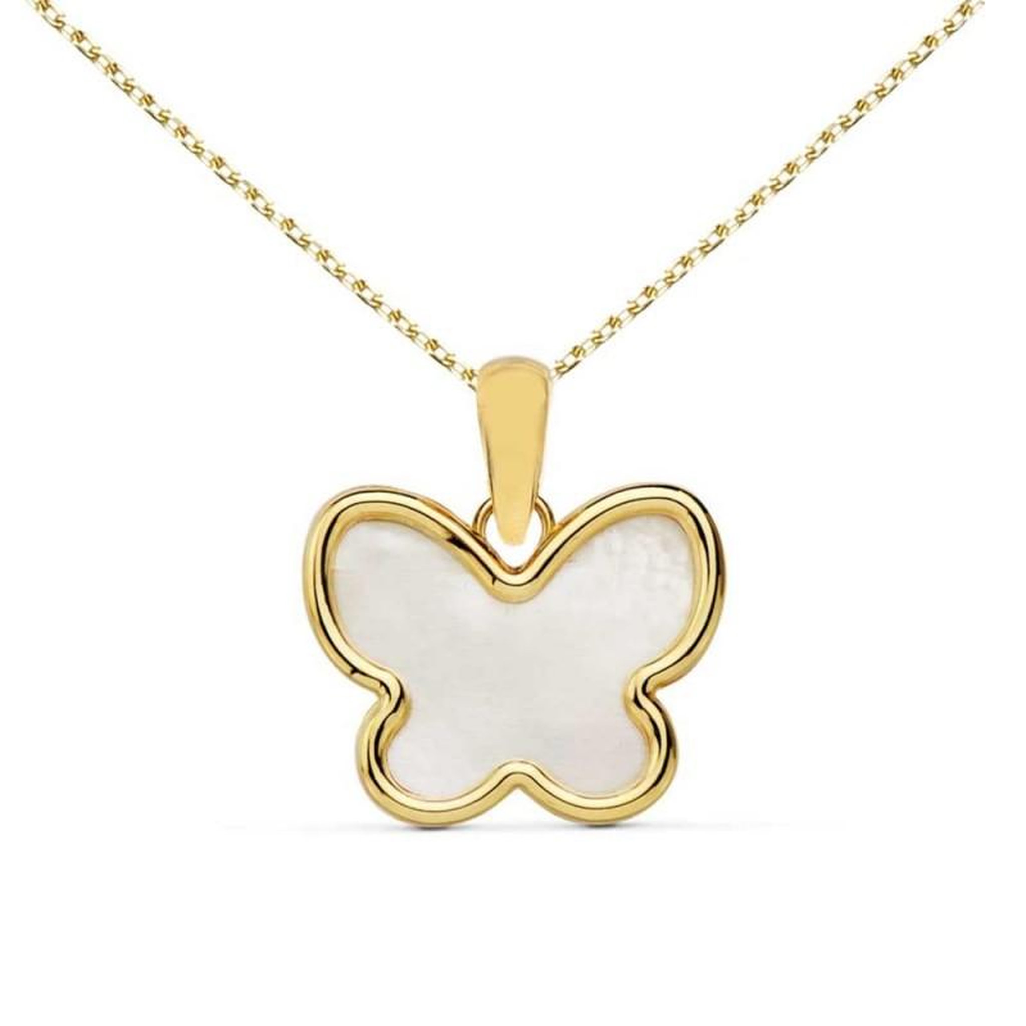 L'ATELIER D'AZUR Collier - Pendentif Or 18 Carats 750/000 Jaune et Nacre Papillon - Chaine Dorée