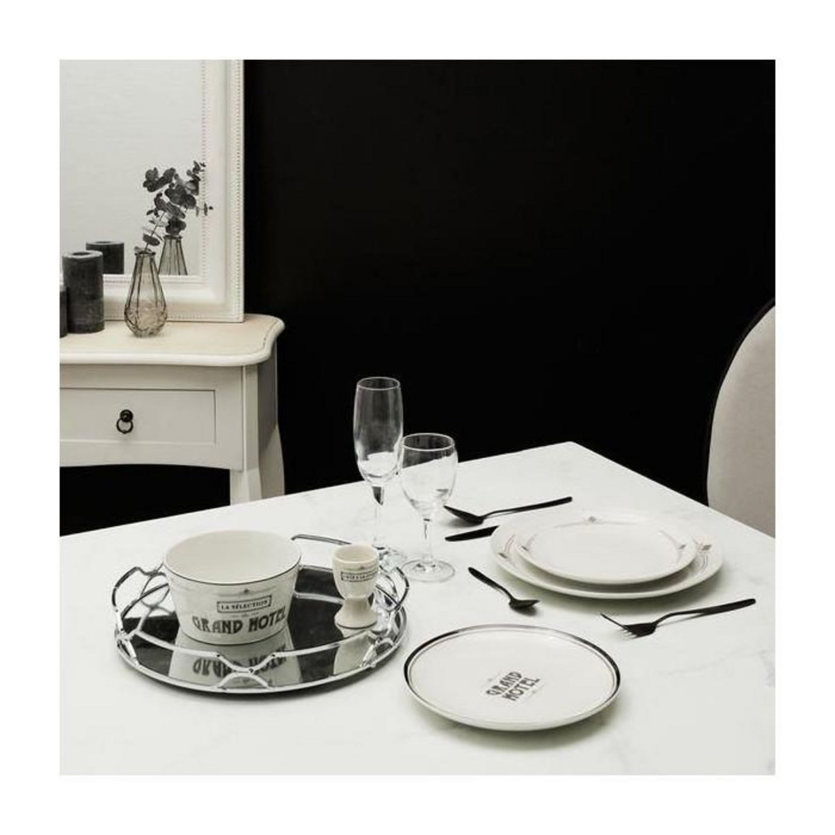 Paris Prix Plateau de Service Design  Miroir  30cm Argent