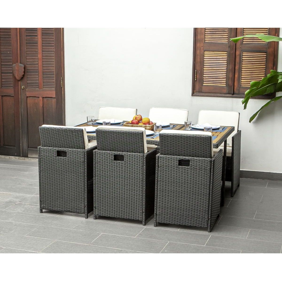 Salon de jardin 6 personnes en résine tressée KINGSTON