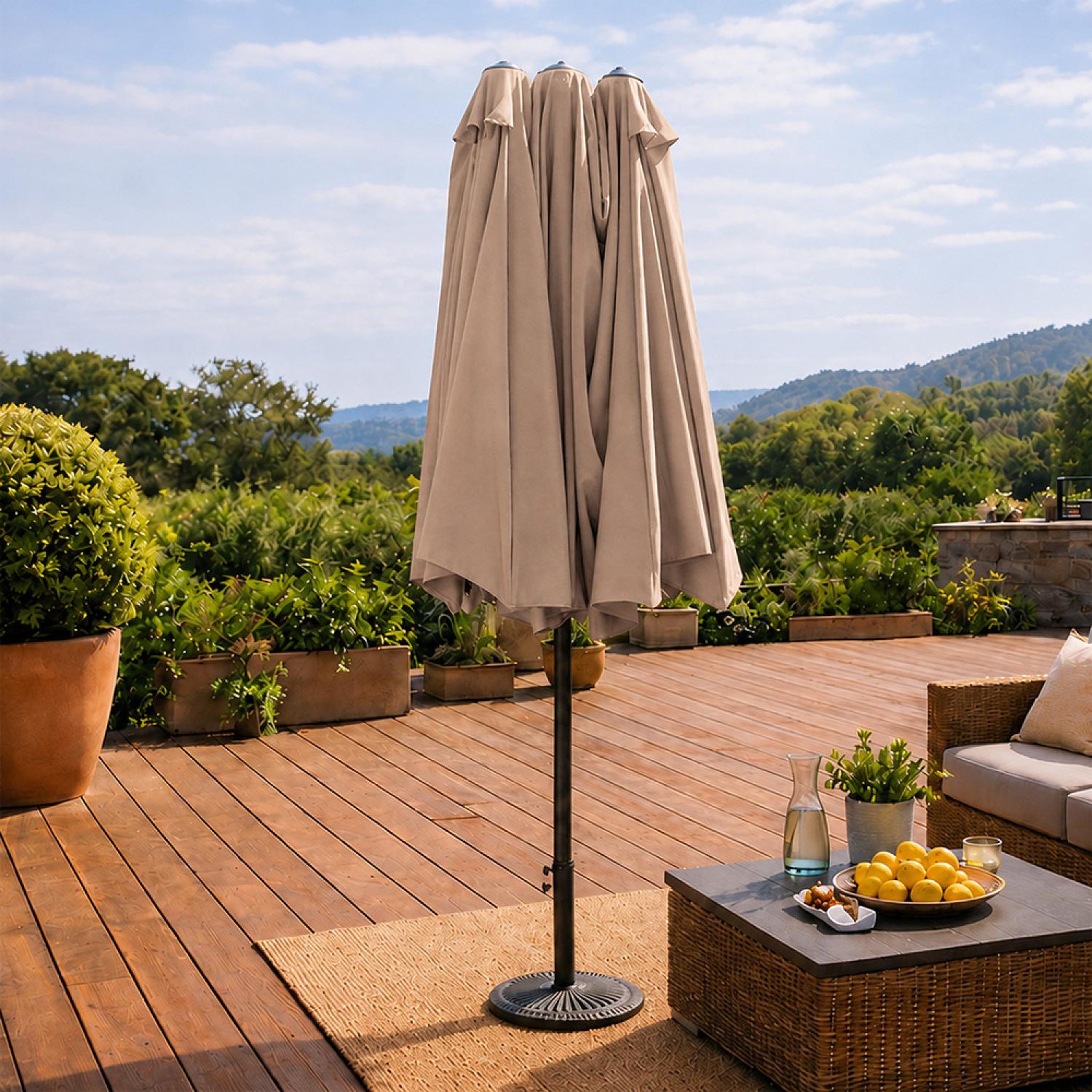 Voir la diapositive 5 : CONCEPT USINE Parasol rectangulaire double 27x46m taupe venice