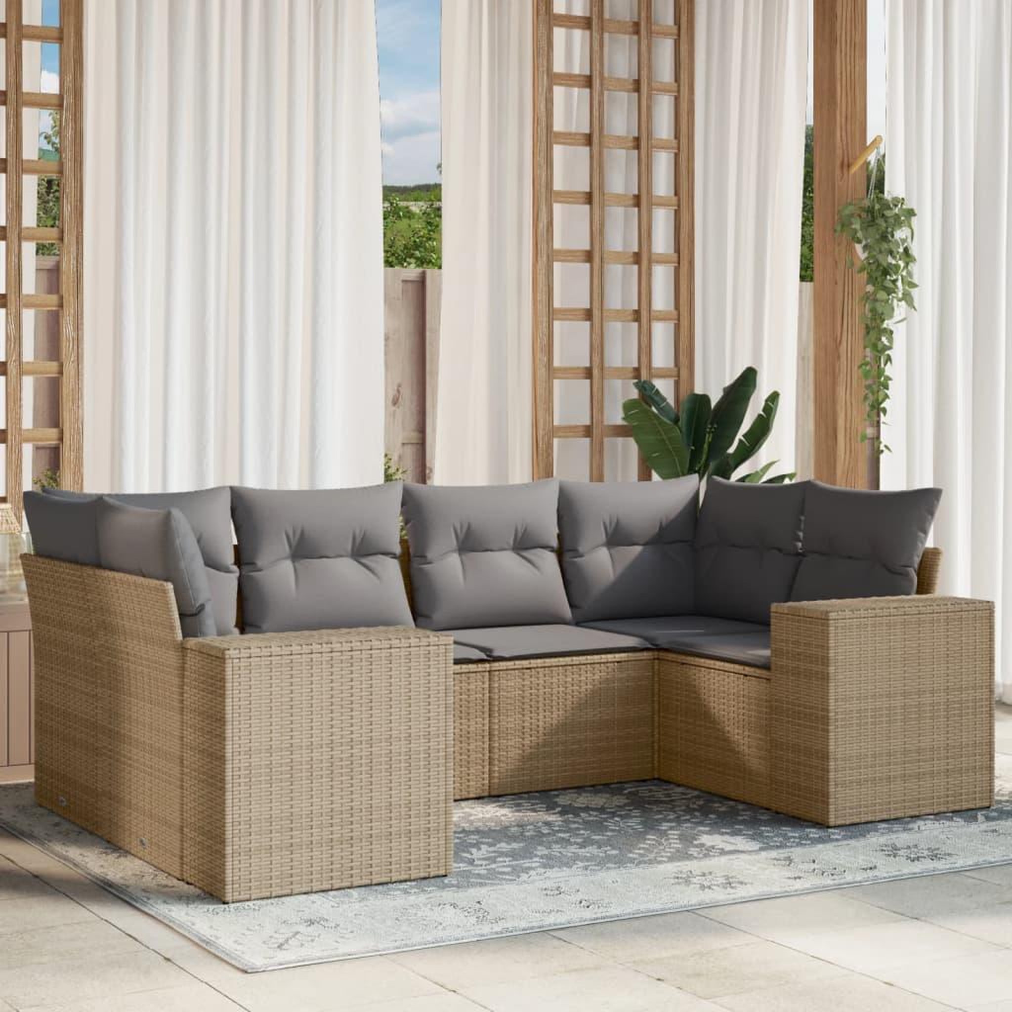 VIDAXL Salon de jardin avec coussins 6 pcs beige resine tressee