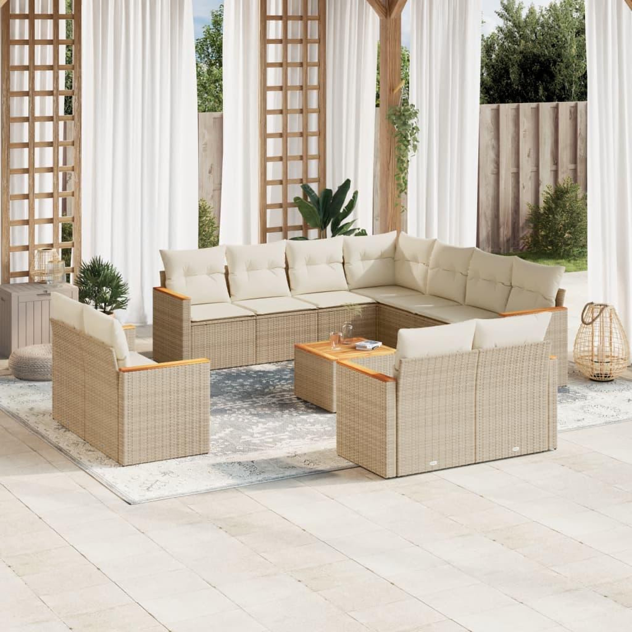 VIDAXL Salon de jardin avec coussins 12 pcs beige resine tressee