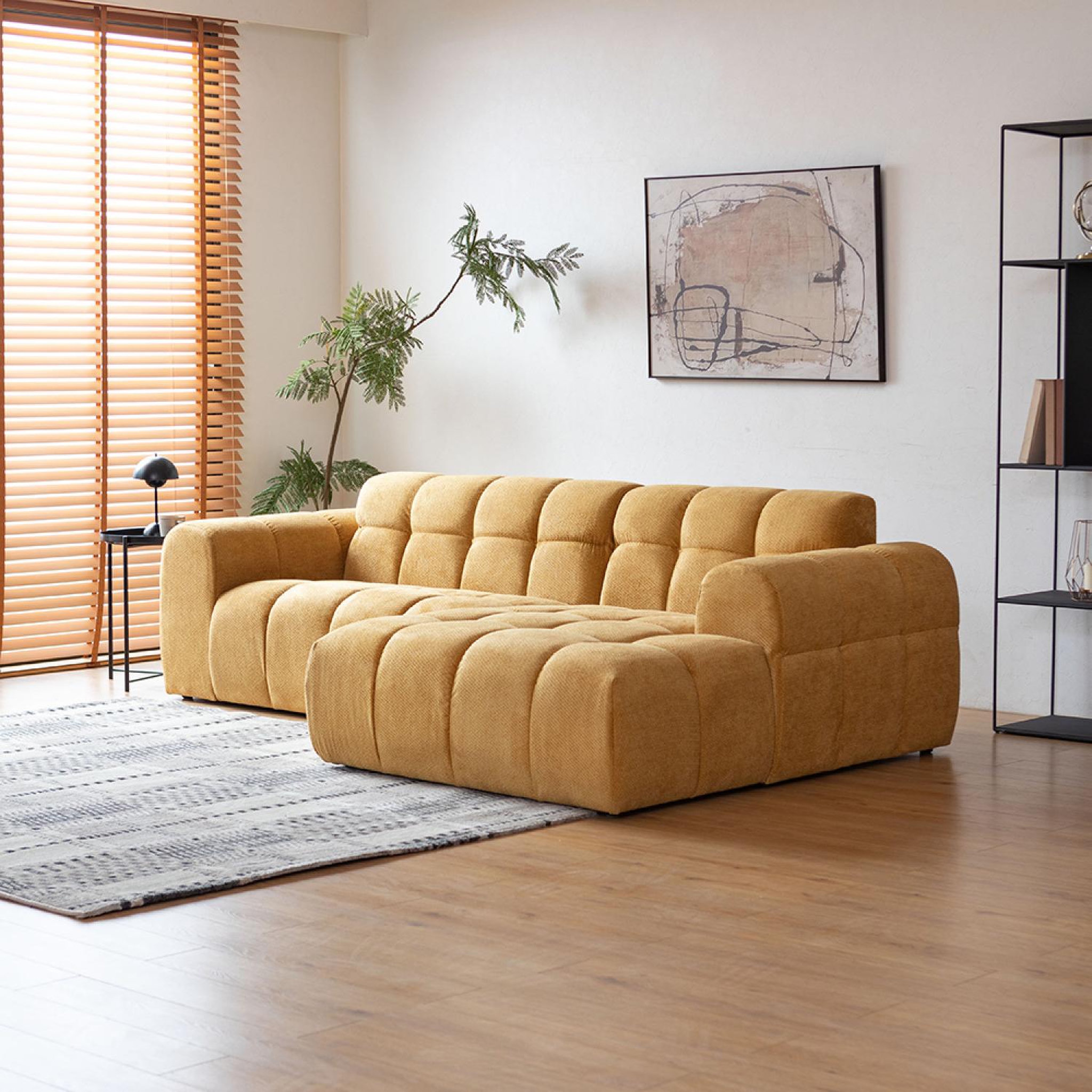 Voir la diapositive 2 : CONCEPT USINE Canapé d'angle 3-4 places nuage en velours moutarde salford