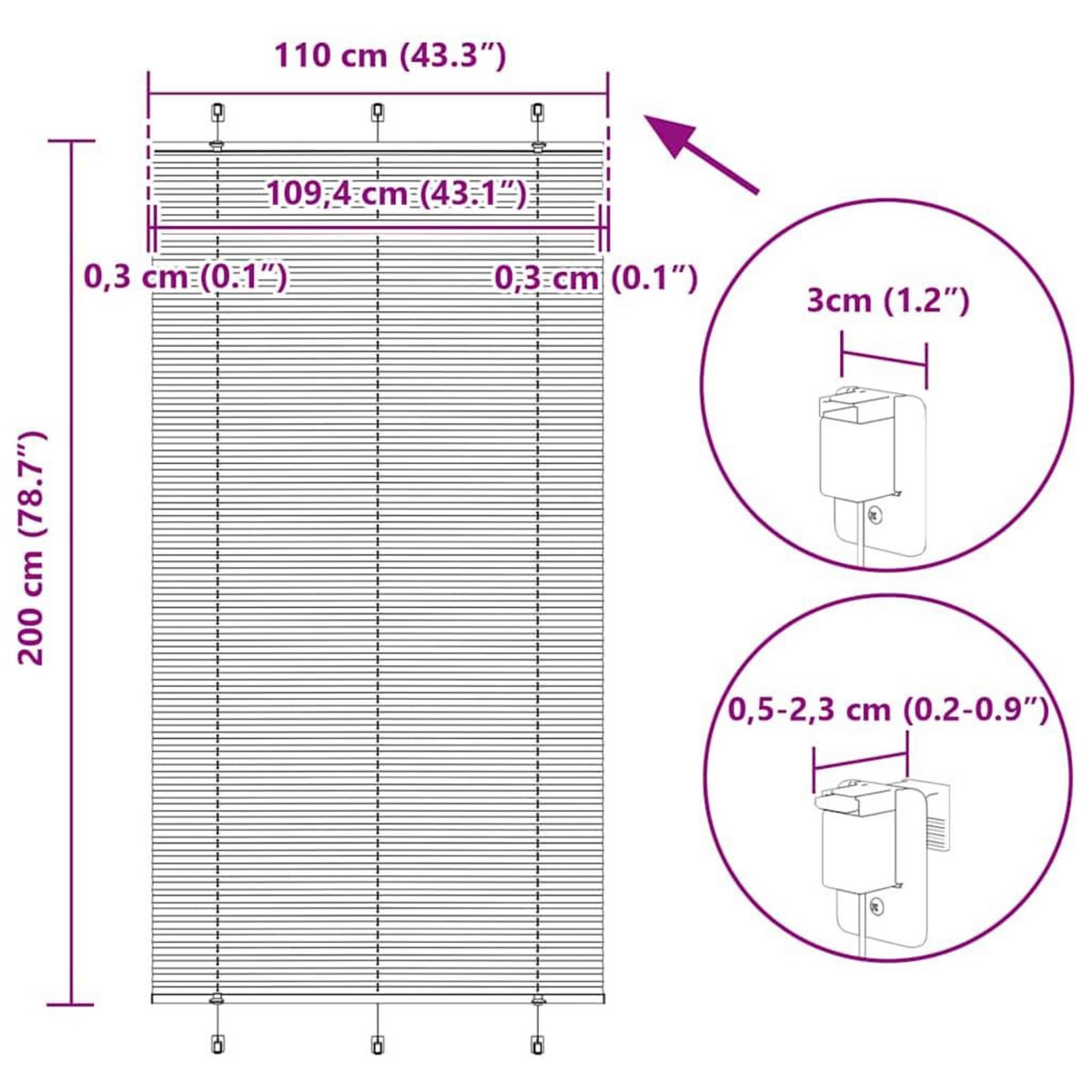VIDAXL Store plisse blanc 110x200cm largeur du tissu 109,4cm polyester