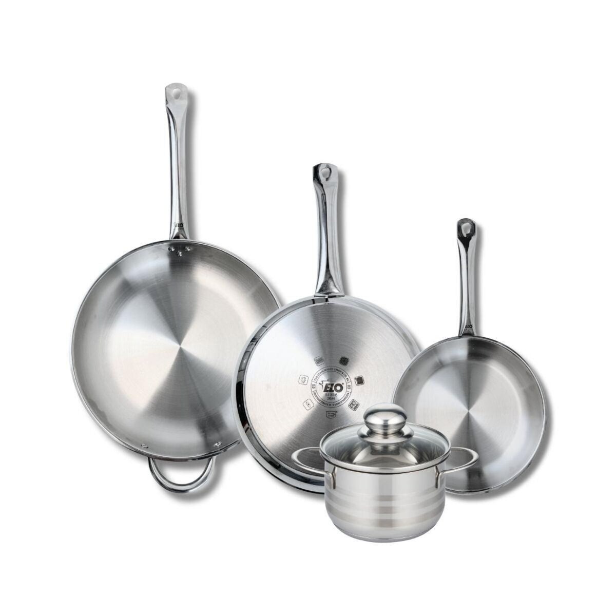 ELO Ensemble de 3 Poêles de cuisson 24, 28 et 32 cm et 1 faitout 16 cm Elo Profi Brillant
