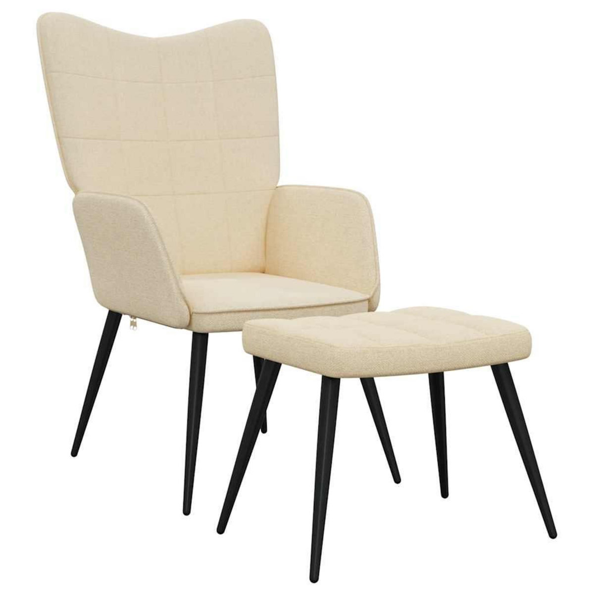 VIDAXL Chaise de relaxation avec tabouret Creme Tissu