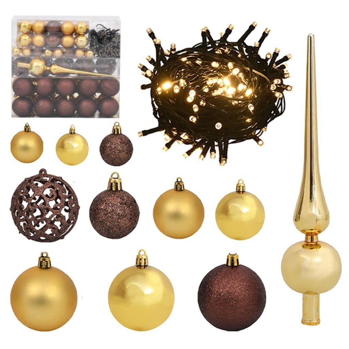 VIDAXL Set de boules de Noël avec pic et 300 LED 120pcs Dore et bronze