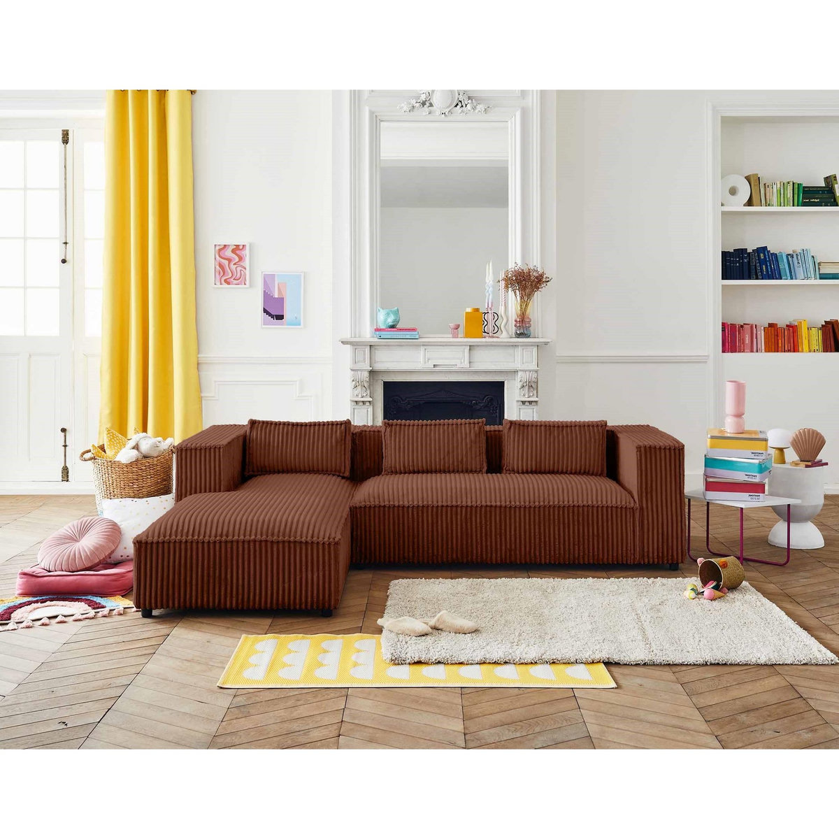 LISA DESIGN Stella - canapé d'angle gauche - 4 places - en velours côtelé grosses côtes