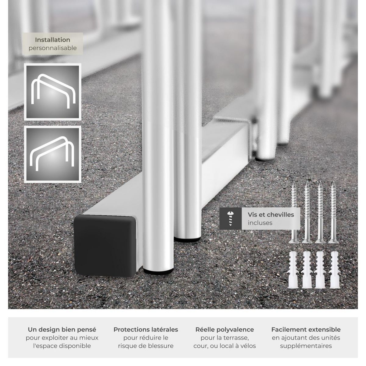 tectake Support à bicyclette en acier inoxydable argent