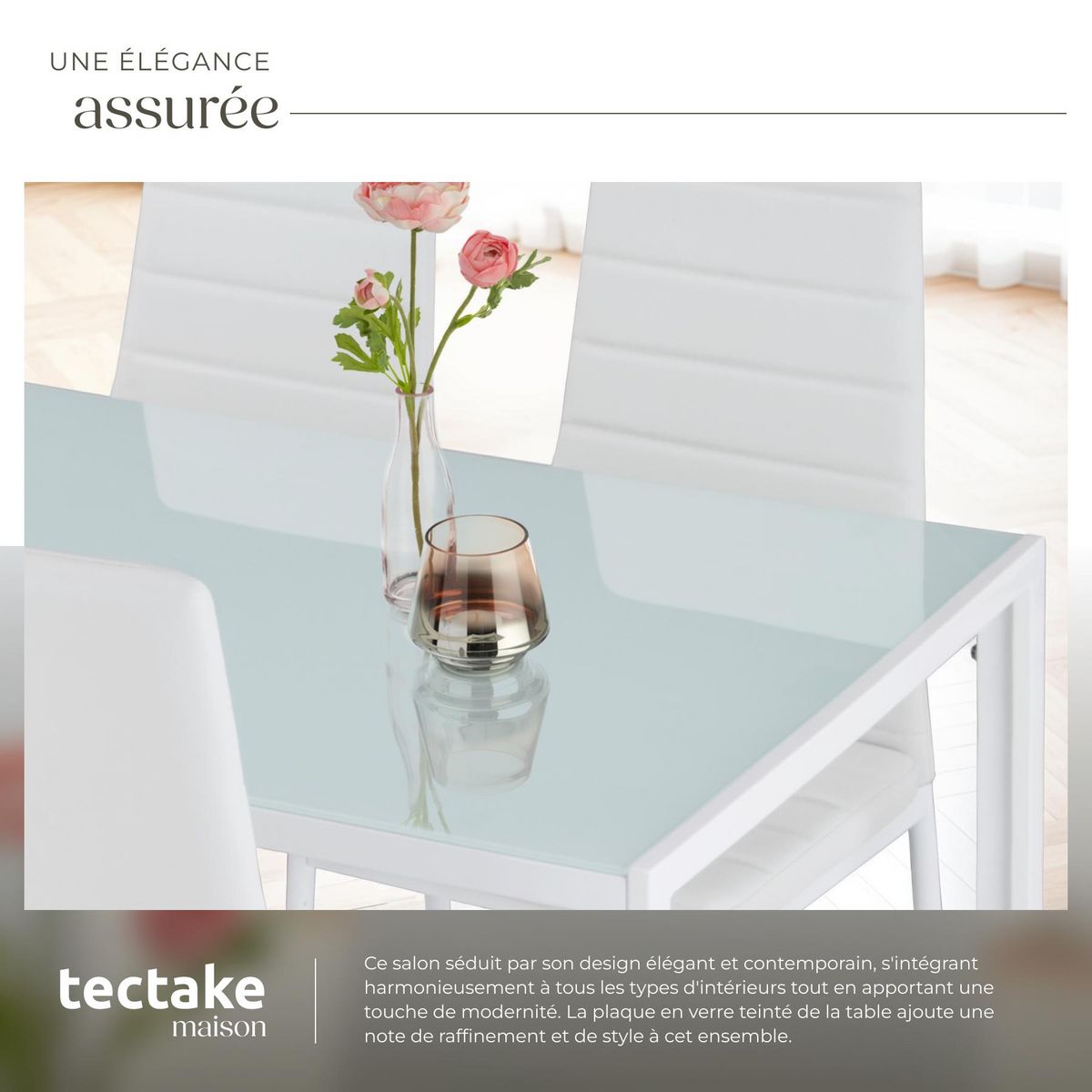 tectake Ensemble table et chaises de salle à manger en acier blanc