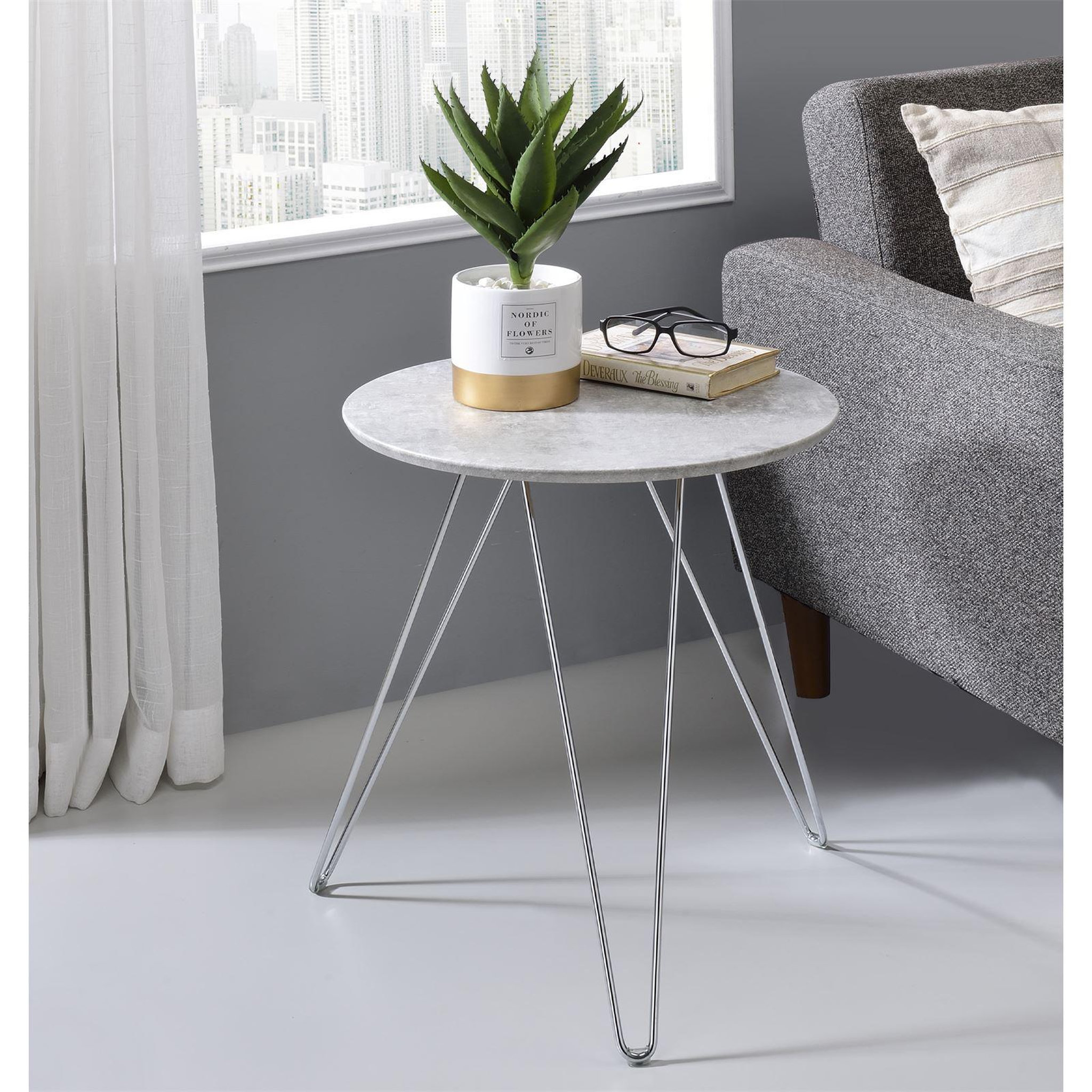 Voir la diapositive 2 : IDIMEX Table d'appoint BENNO, avec pieds en épingle métal chromé