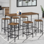 Voir la diapositive 2 : ID MARKET Ensemble table haute de bar DAYTON 150 cm et 6 tabourets effet vieilli design industriel