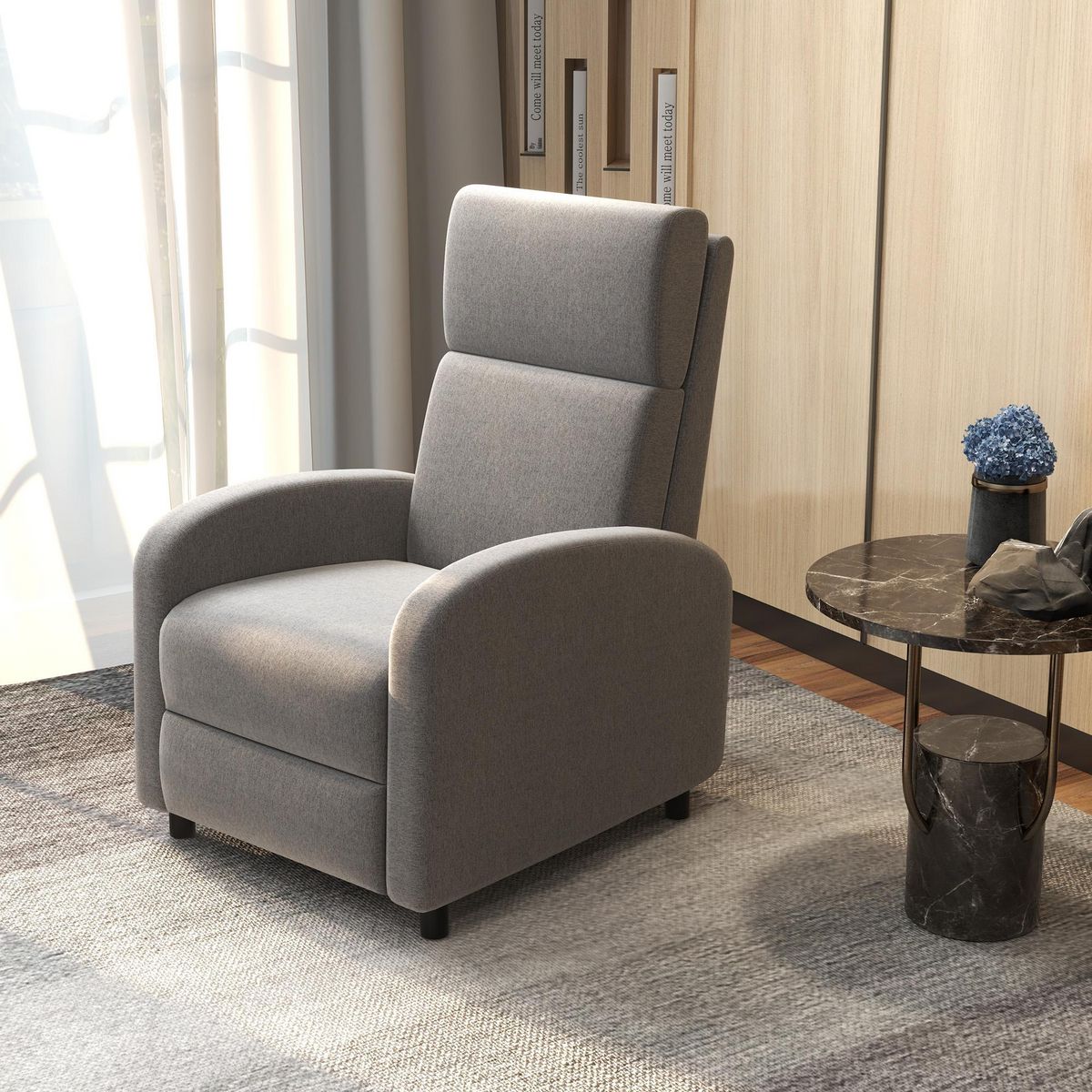 HOMCOM Fauteuil de relaxation inclinable réglable repose-pied tissu gris