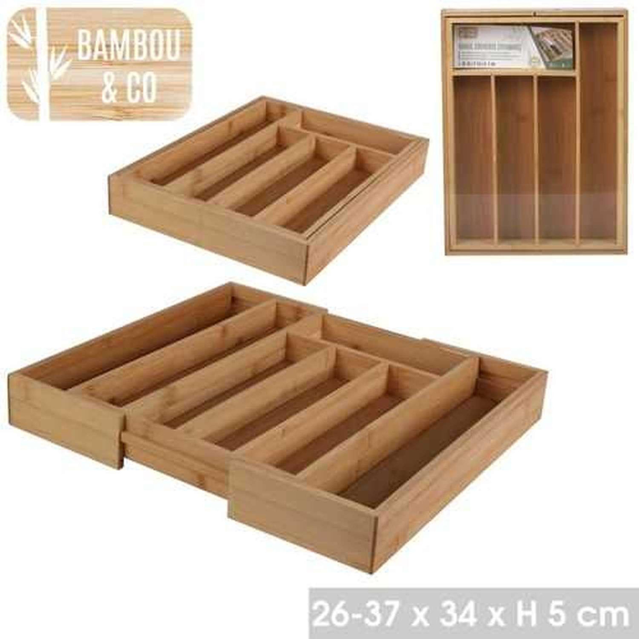 Voir la diapositive 3 : URBAN LIVING Range couverts extensible 7 compartiments en bambou