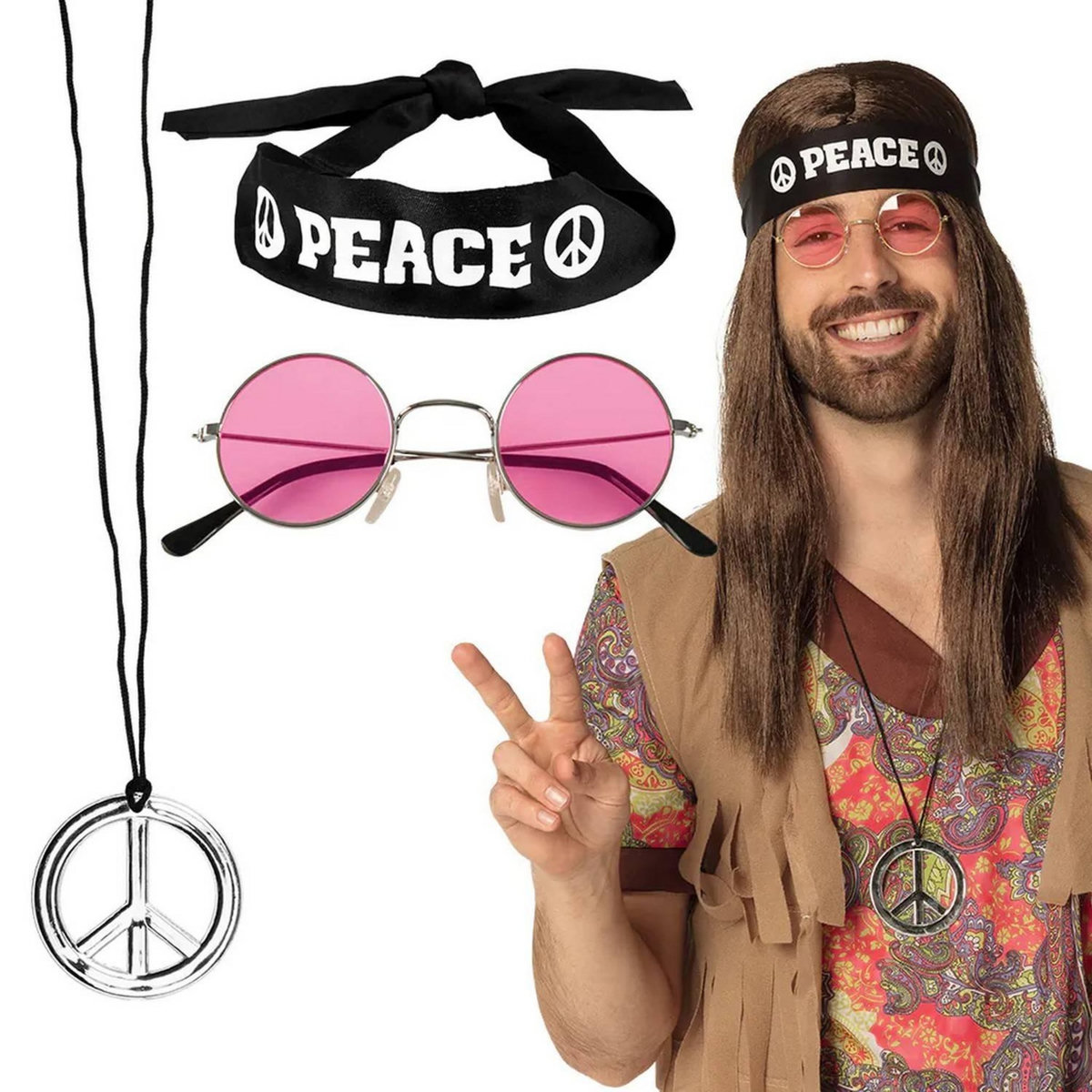 Boland Set accessoires Peace (bandeau, lunettes et collier)
