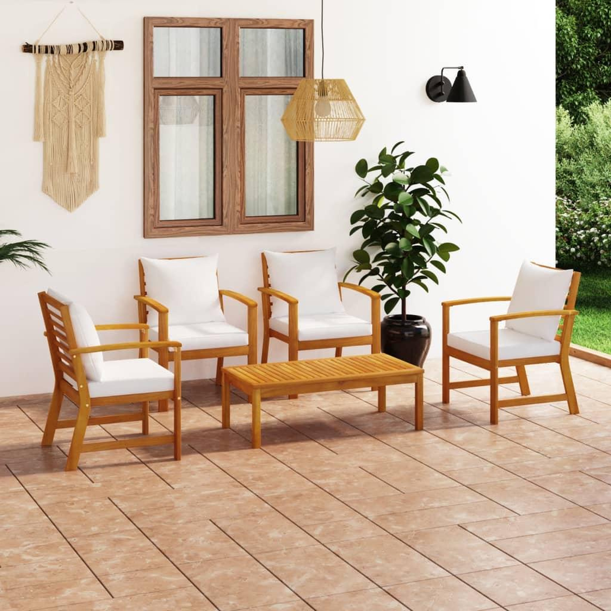 Voir la diapositive 1 : VIDAXL Salon de jardin 5 pcs avec coussin Bois d'acacia solide