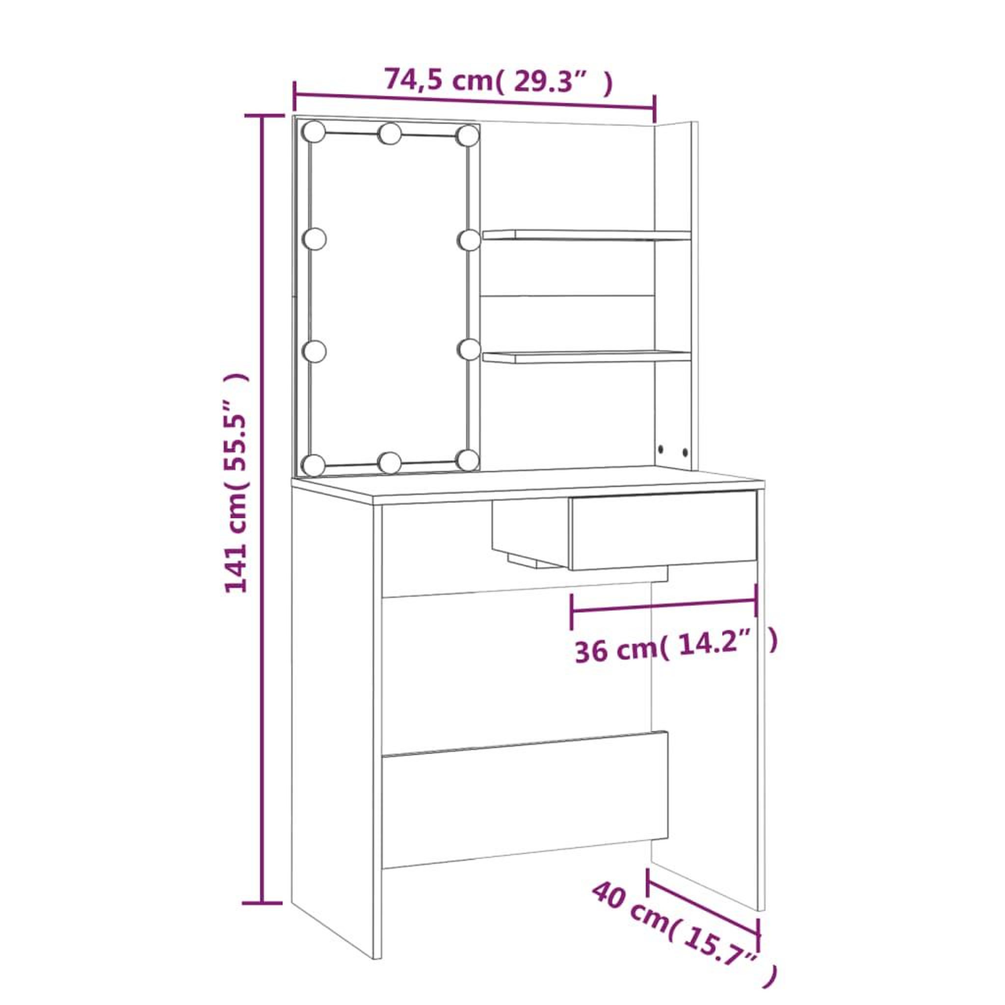 Voir la diapositive 6 : VIDAXL Coiffeuse avec LED Sonoma gris 74,5x40x141 cm