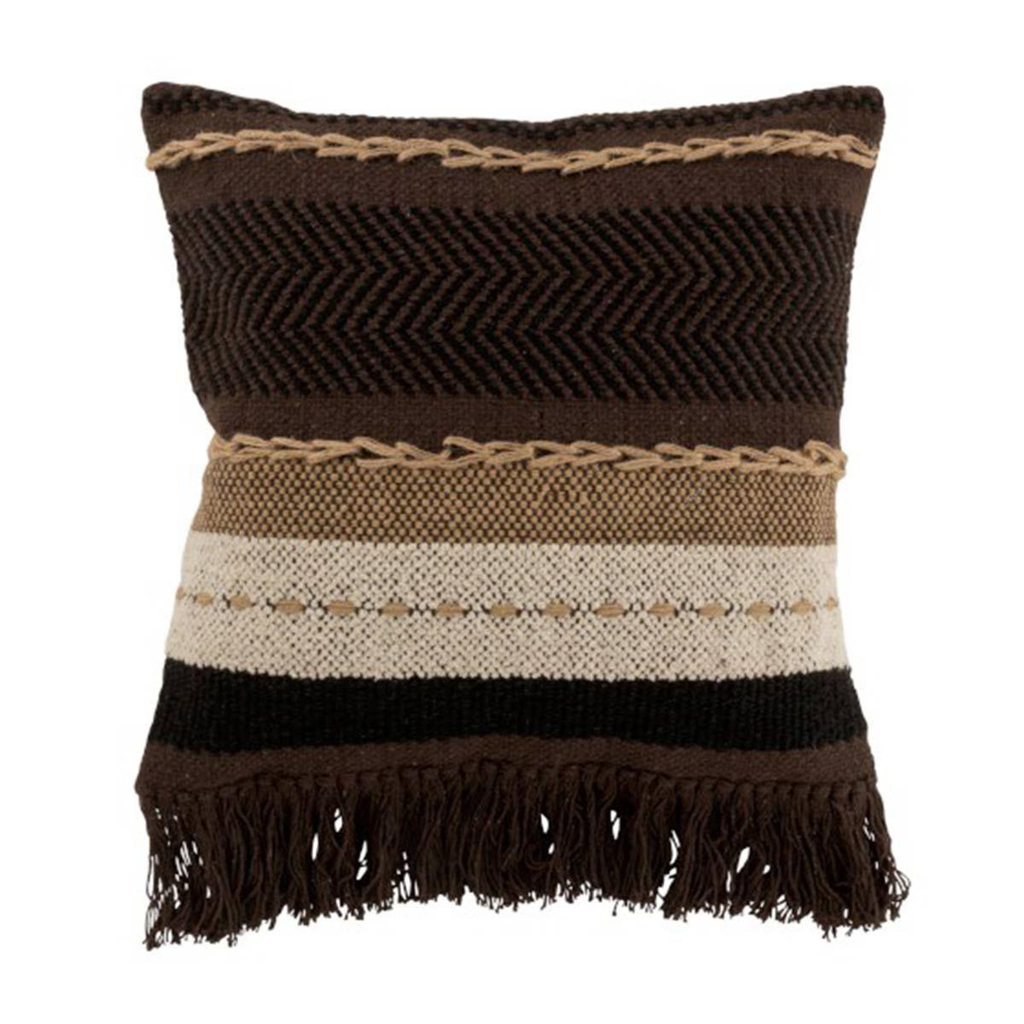 J-LINE Coussin déco à franges  ethnique  45cm marron