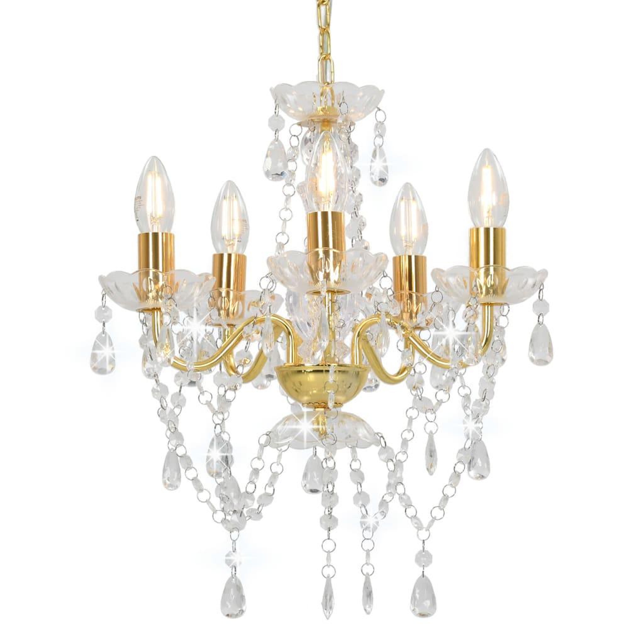 Voir la diapositive 1 : VIDAXL Lustre avec perles de cristal Dore Rond 5 x E14