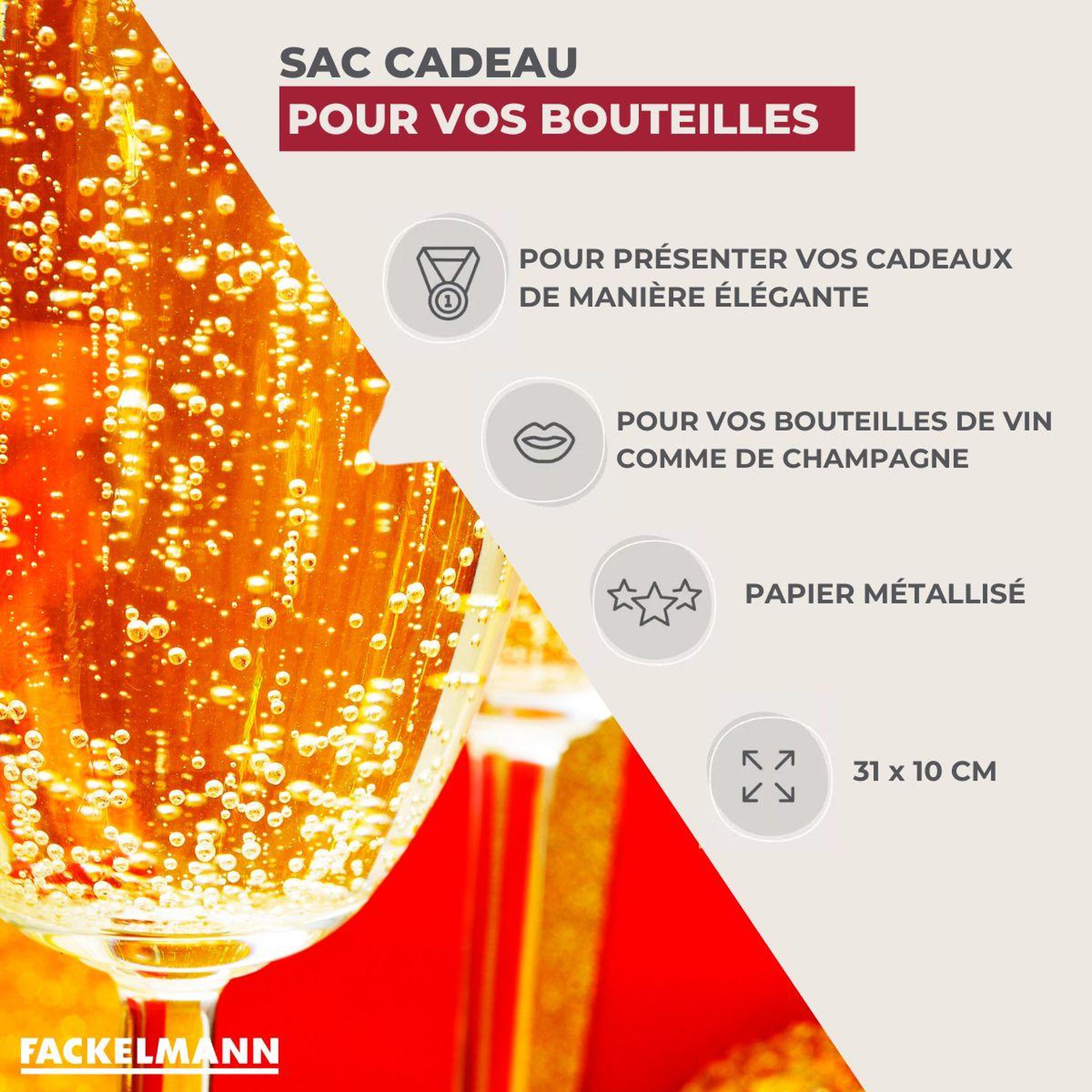 Voir la diapositive 3 : Fackelmann Lot de 2 pochettes cadeau pour bouteille de vin ou de champagne fackelmann