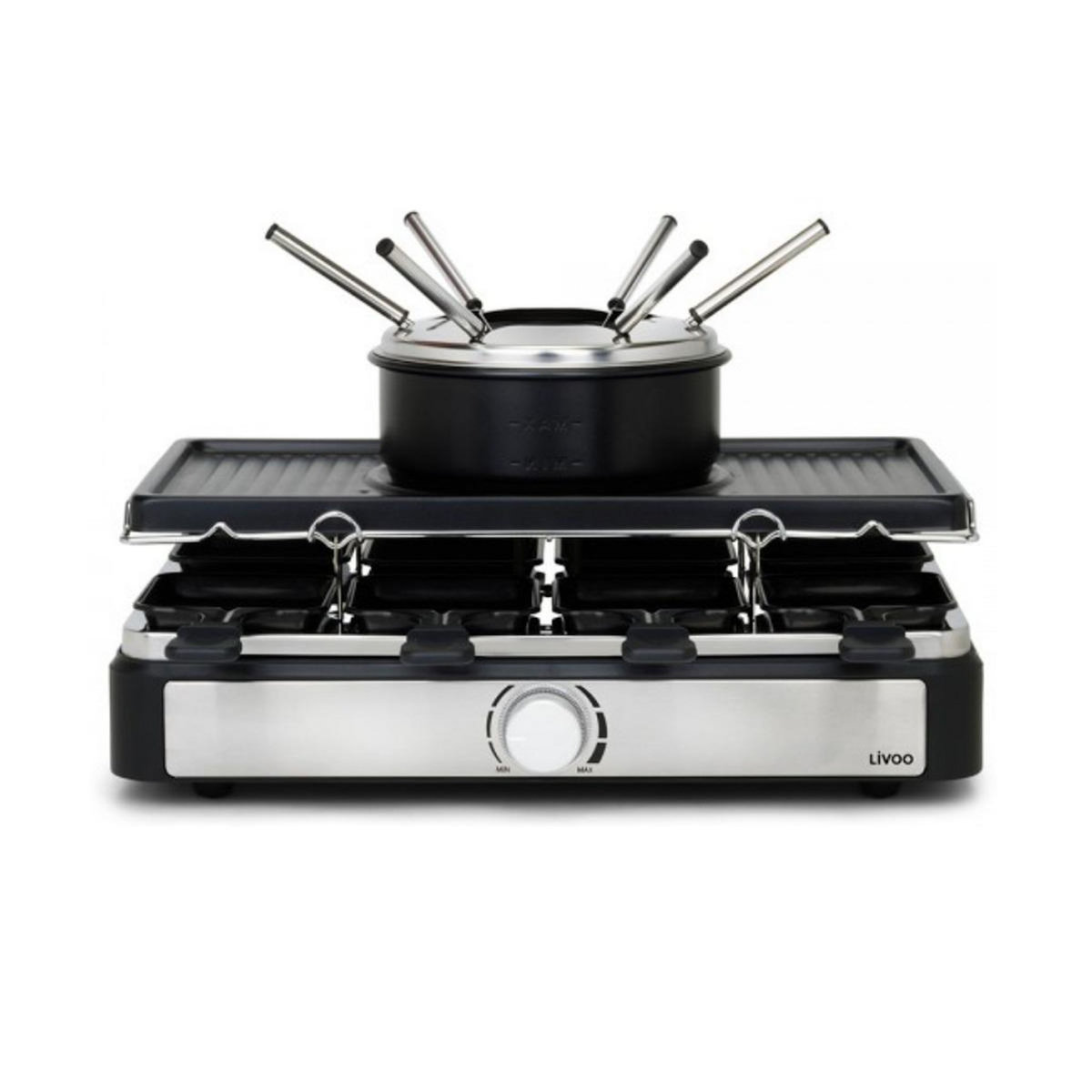 LIVOO Appareil à raclette 8 personnes 1400w + fondue et crêpes - DOC313