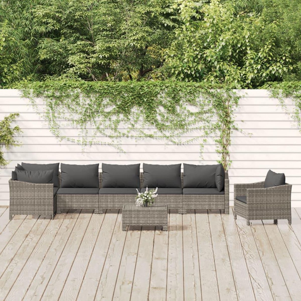 VIDAXL Salon de jardin 8 pcs avec coussins Gris Resine tressee