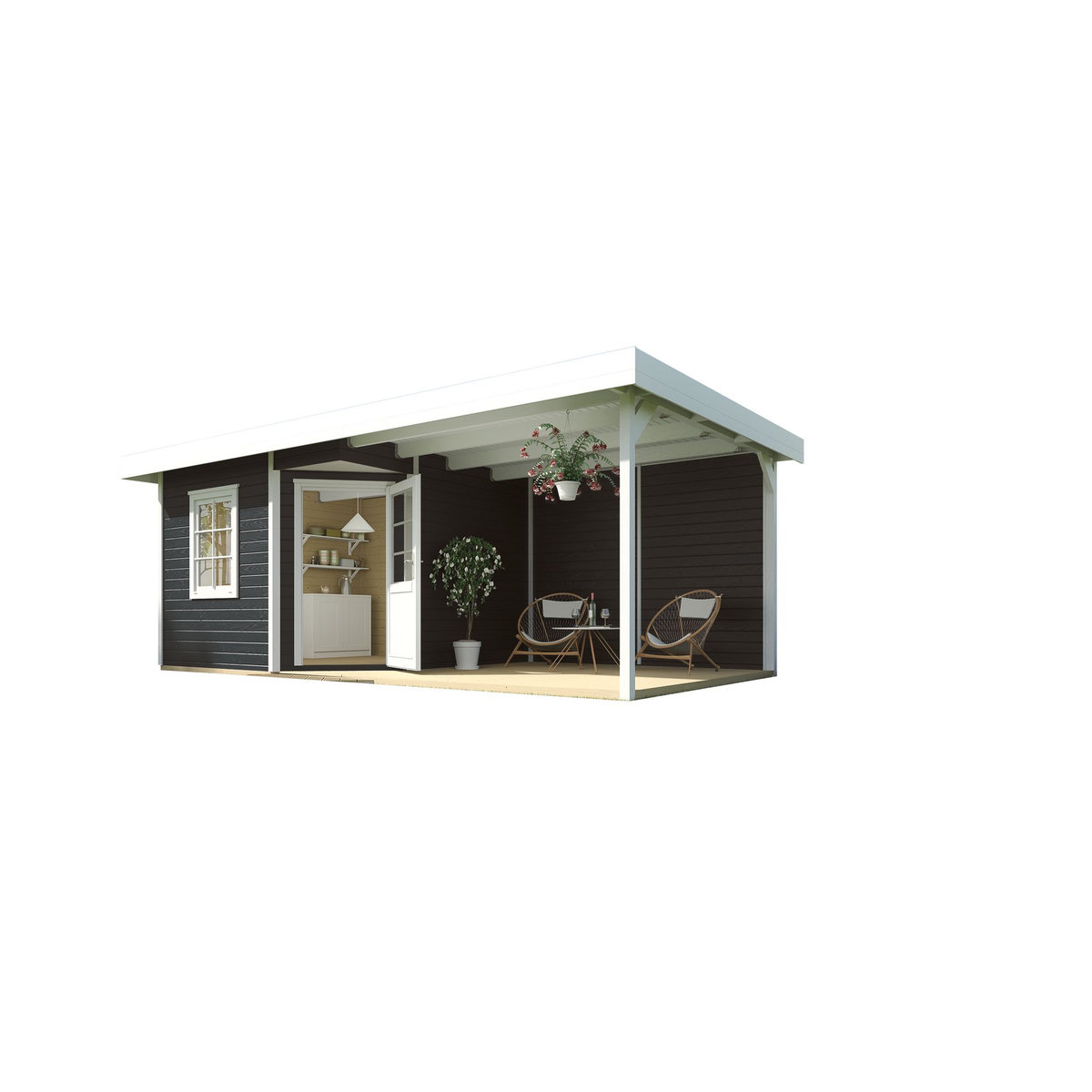 WEKA Abri de jardin bois anthracite - Avec auvent - 12,88m²