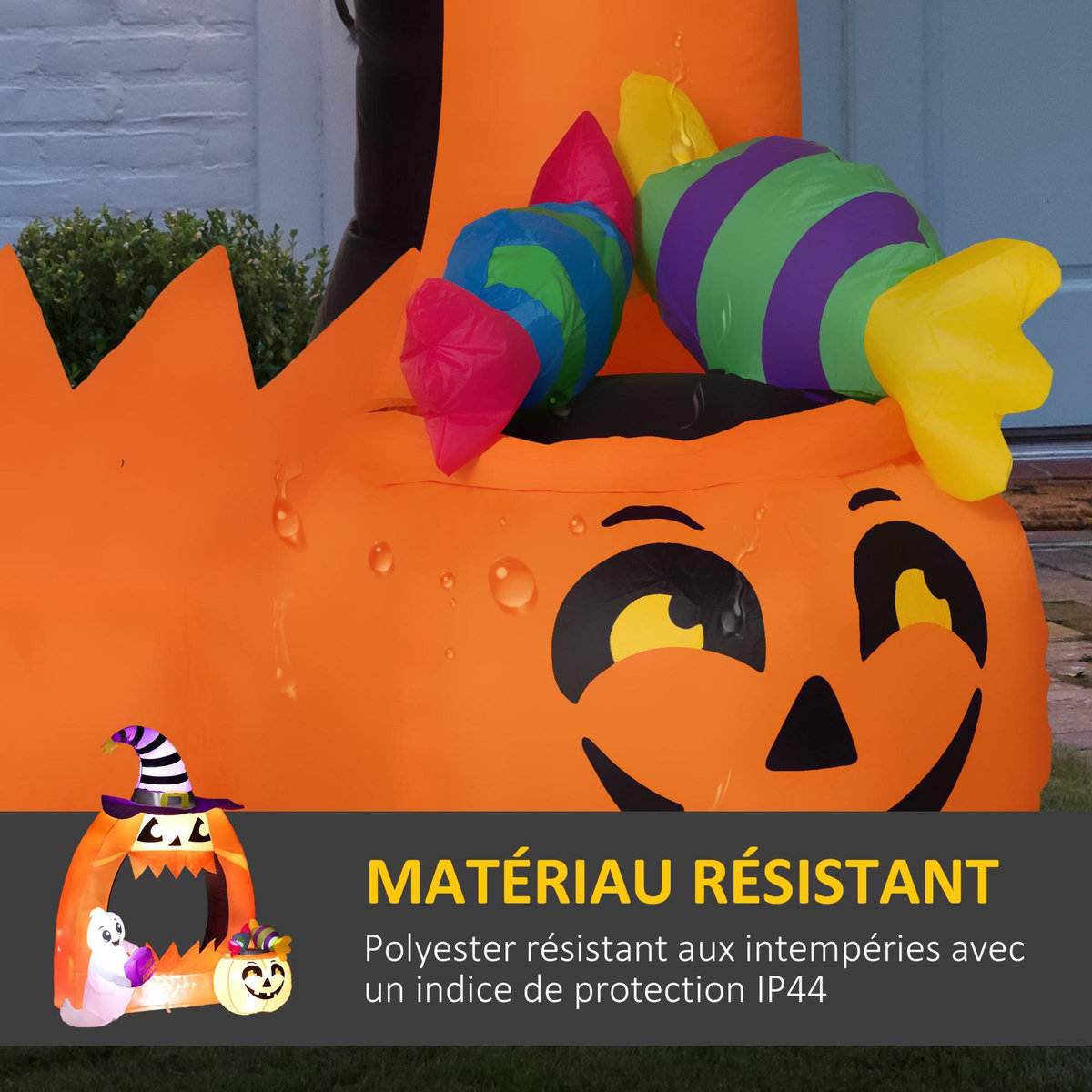 OUTSUNNY Décoration Halloween LED arche de citrouille gonflable H.150 cm orange