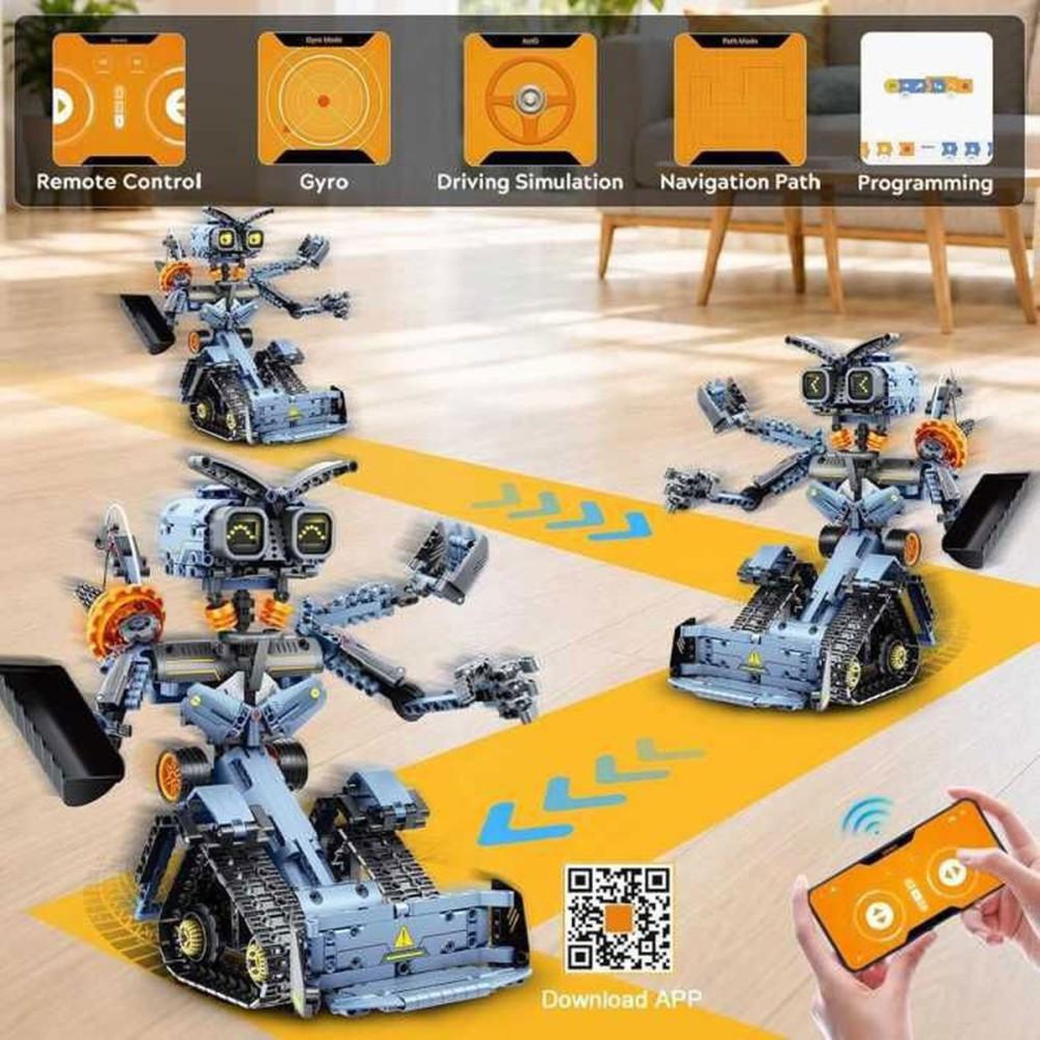 Voir la diapositive 5 : Coffret robot de construction programmable 5-en-1 795 pièces, yeux LED, app et télécommande 2,4 GHz