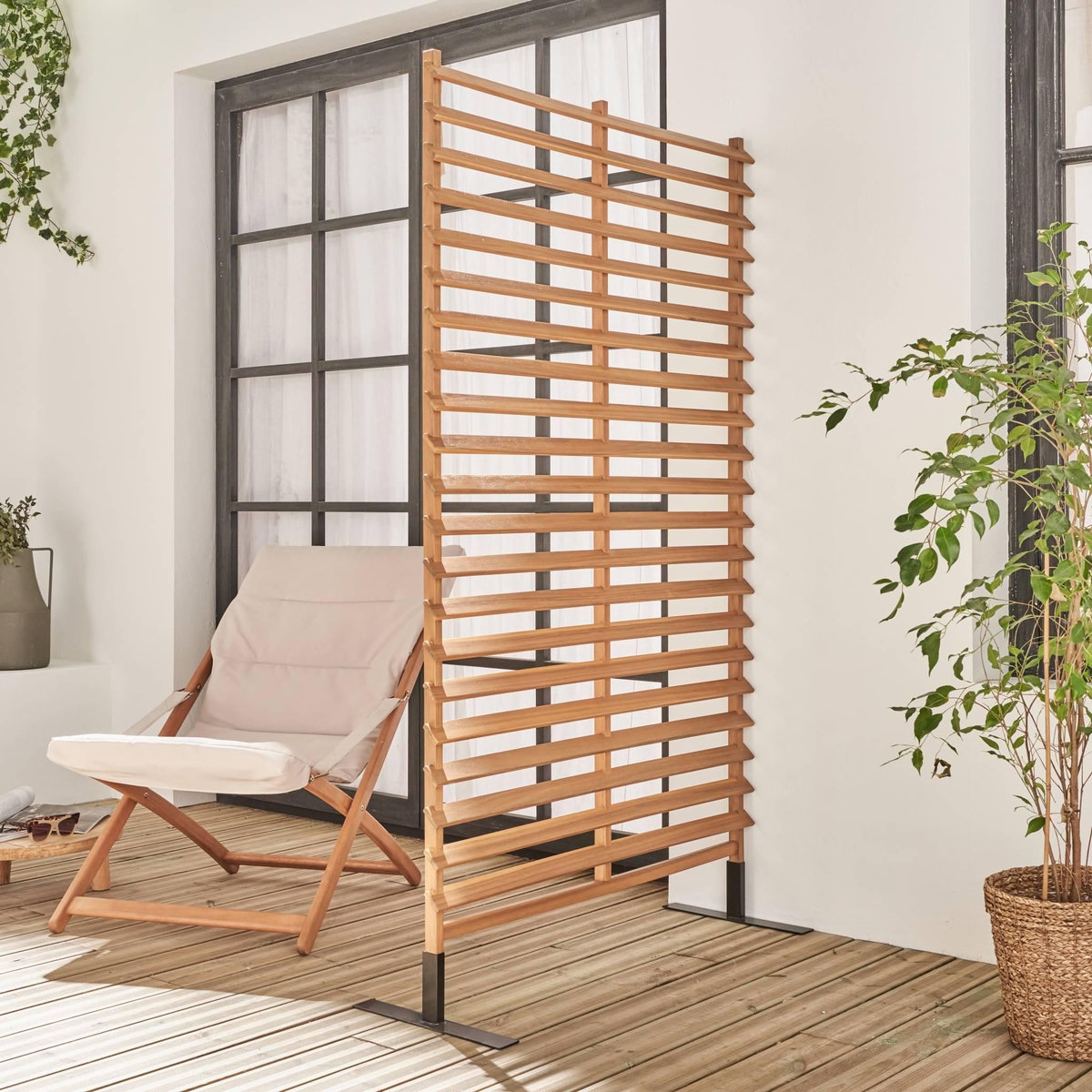 SWEEEK Paravent extérieur en bois. 100cm. acacia. intérieur. extérieur