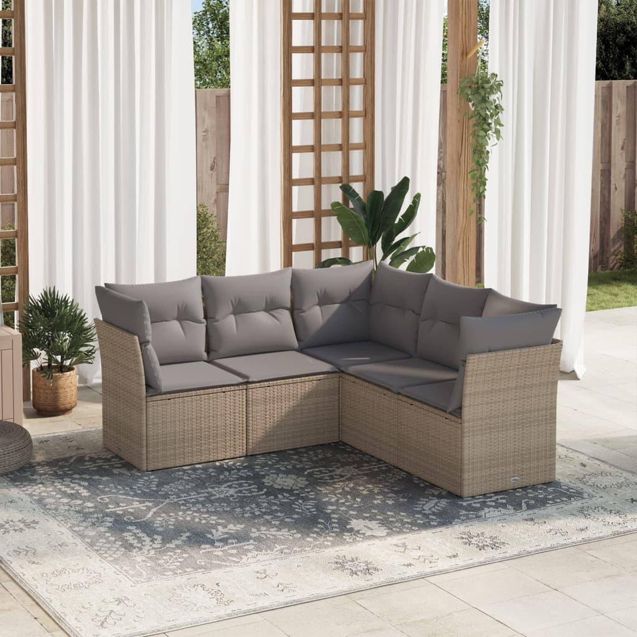 VIDAXL Salon de jardin avec coussins 5 pcs beige resine tressee