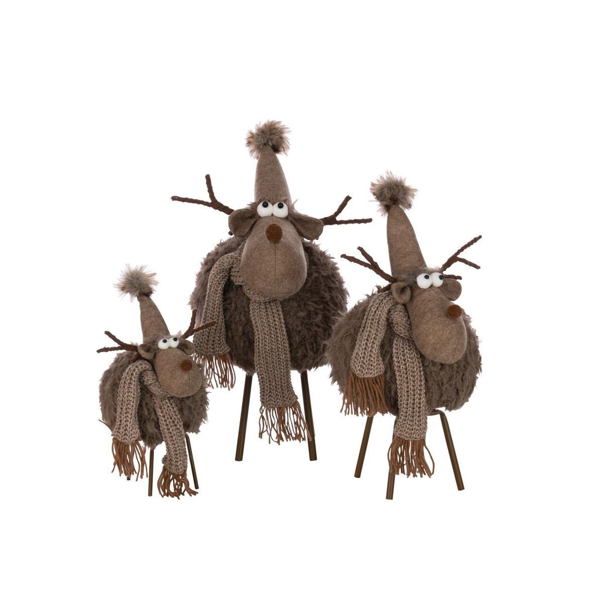 Voir la diapositive 2 : J-LINE Statue renne déco  bonnet & foulard  61cm marron