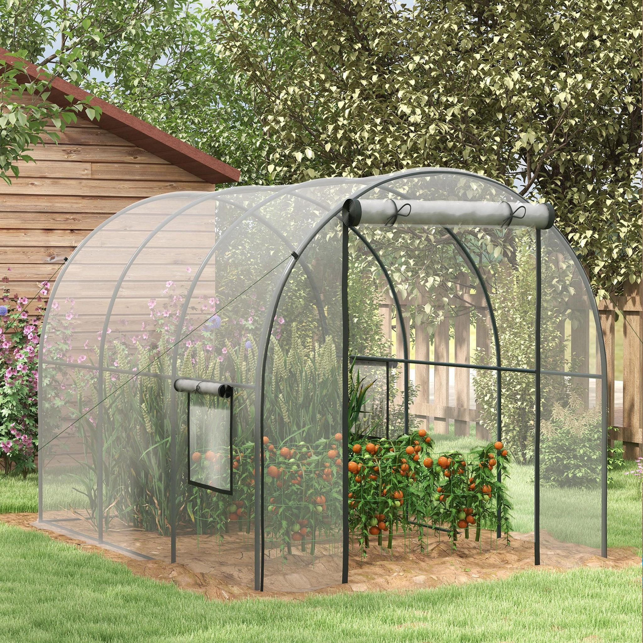 Voir la diapositive 2 : OUTSUNNY Serre tunnel serre à tomates surface sol 6 m² 3l x 2l x 2h m