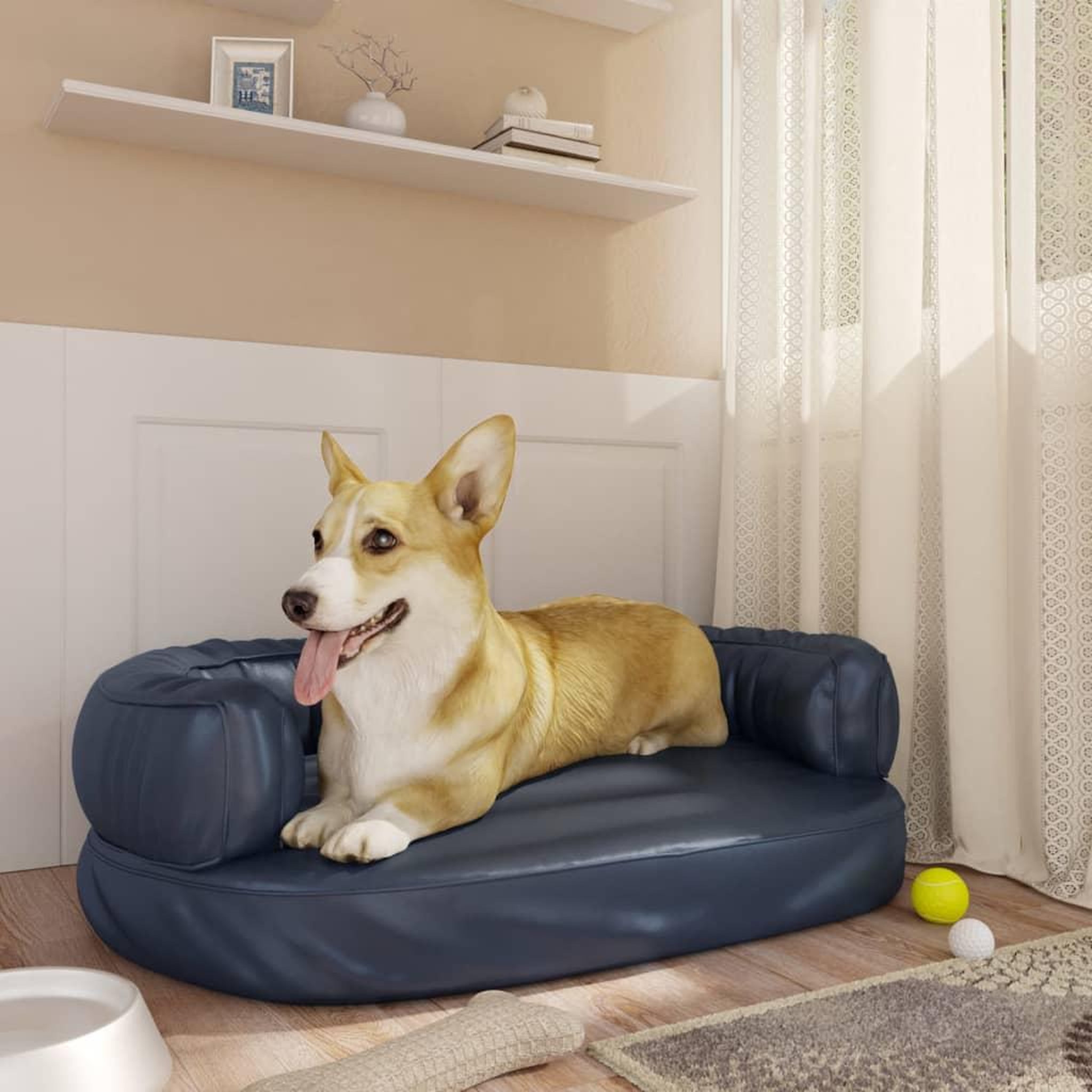 Voir la diapositive 1 : VIDAXL Lit pour chien ergonomique Mousse Bleu fonce 60x42cm Similicuir