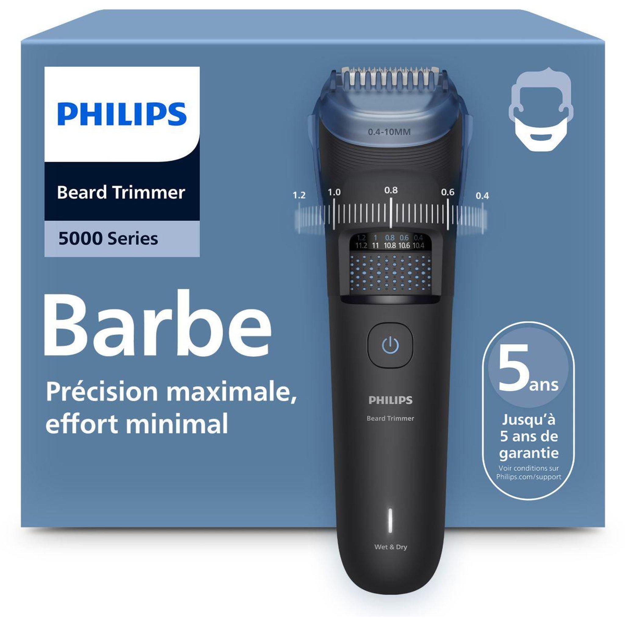 Philips Tondeuse barbe bt5775/15 series 5000, molette réglable,  40 hauteurs de coupe, précision 0,2 mm, autonomie 100 mn