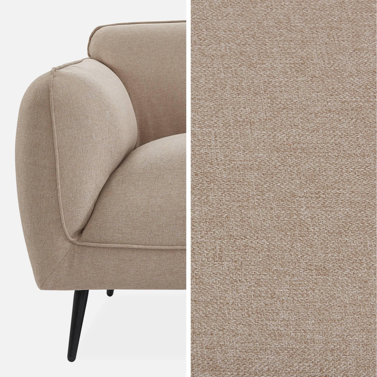 SWEEEK Canapé 3 places tissu beige et pieds métal noir
