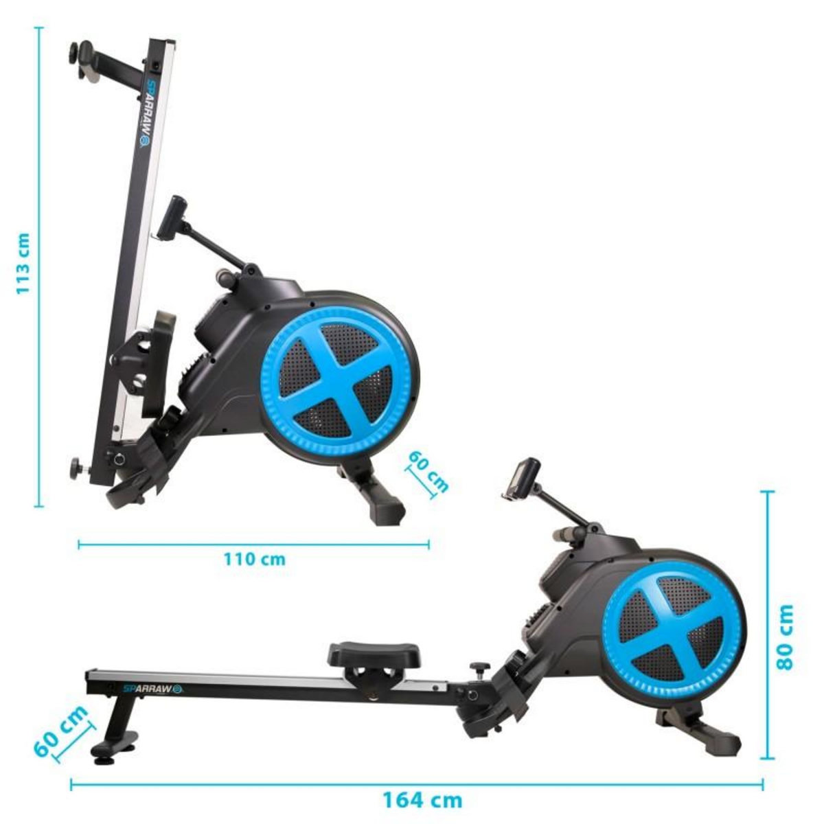 SPARRAW Rameur d'appartement pliable ROWER ULTRA Résistance magnétique réglable 8 niveaux, Roue d'inertie 2 kg