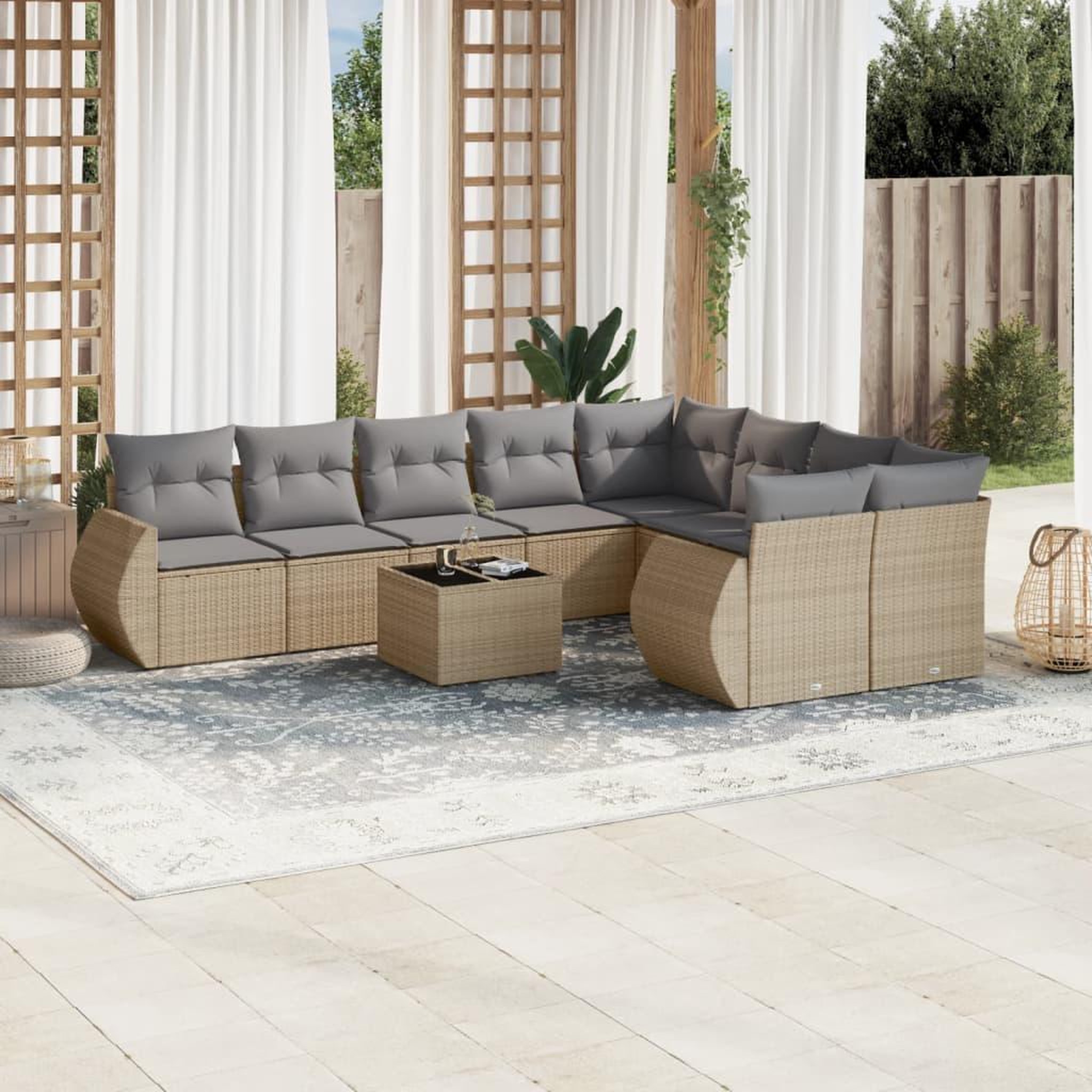 VIDAXL Salon de jardin avec coussins 10 pcs beige resine tressee