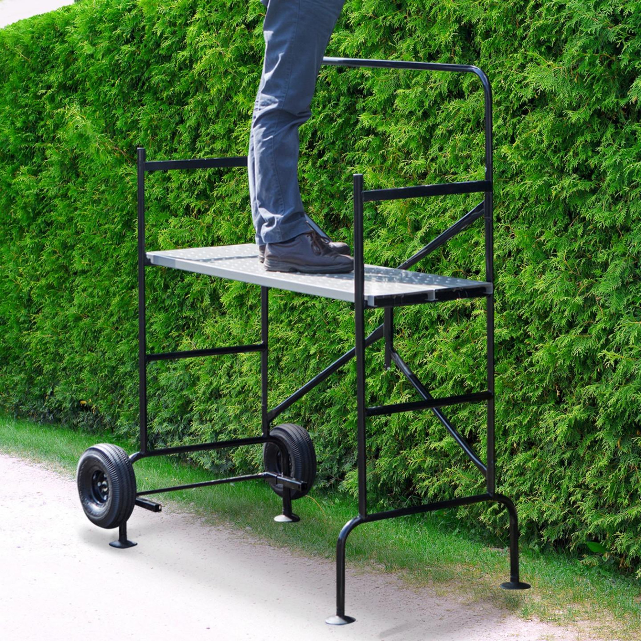 Voir la diapositive 2 : ID MARKET Echafaudage mobile sur roues l.140xl.78xh.135 cm avec 2 plateformes