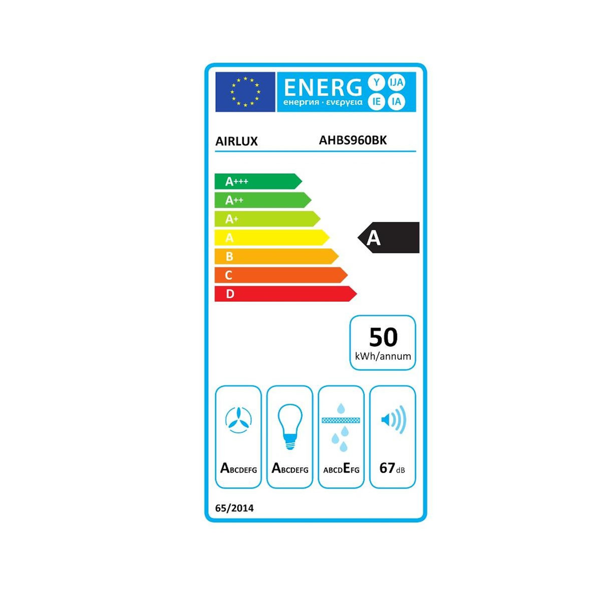 Airlux Hotte décorative murale 90cm 636 m3/h noir - AHBS960BK