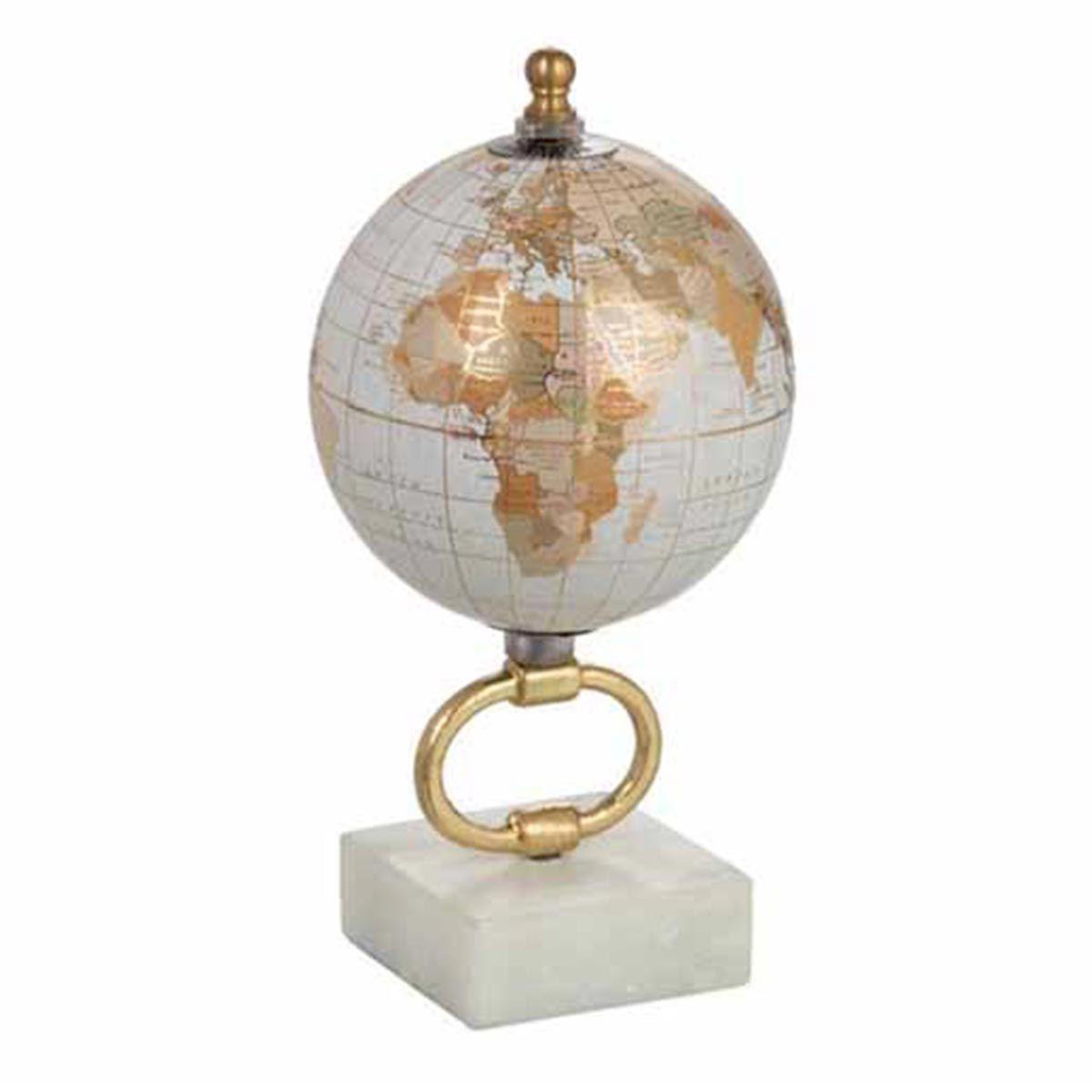 J-LINE Globe sur pied en marbre  mappemonde  20cm or