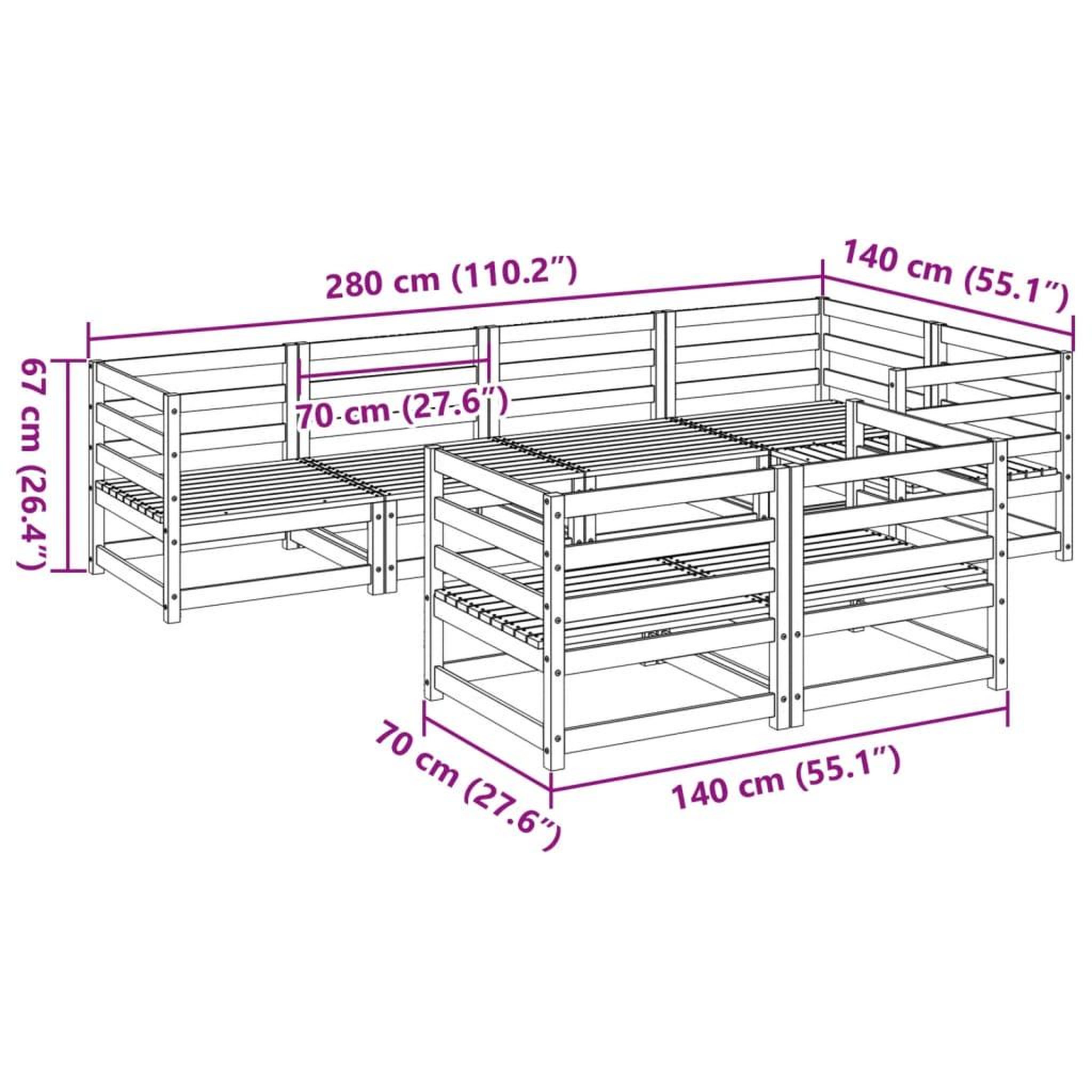 Voir la diapositive 6 : VIDAXL Salon de jardin 7 pcs bois de pin impregne